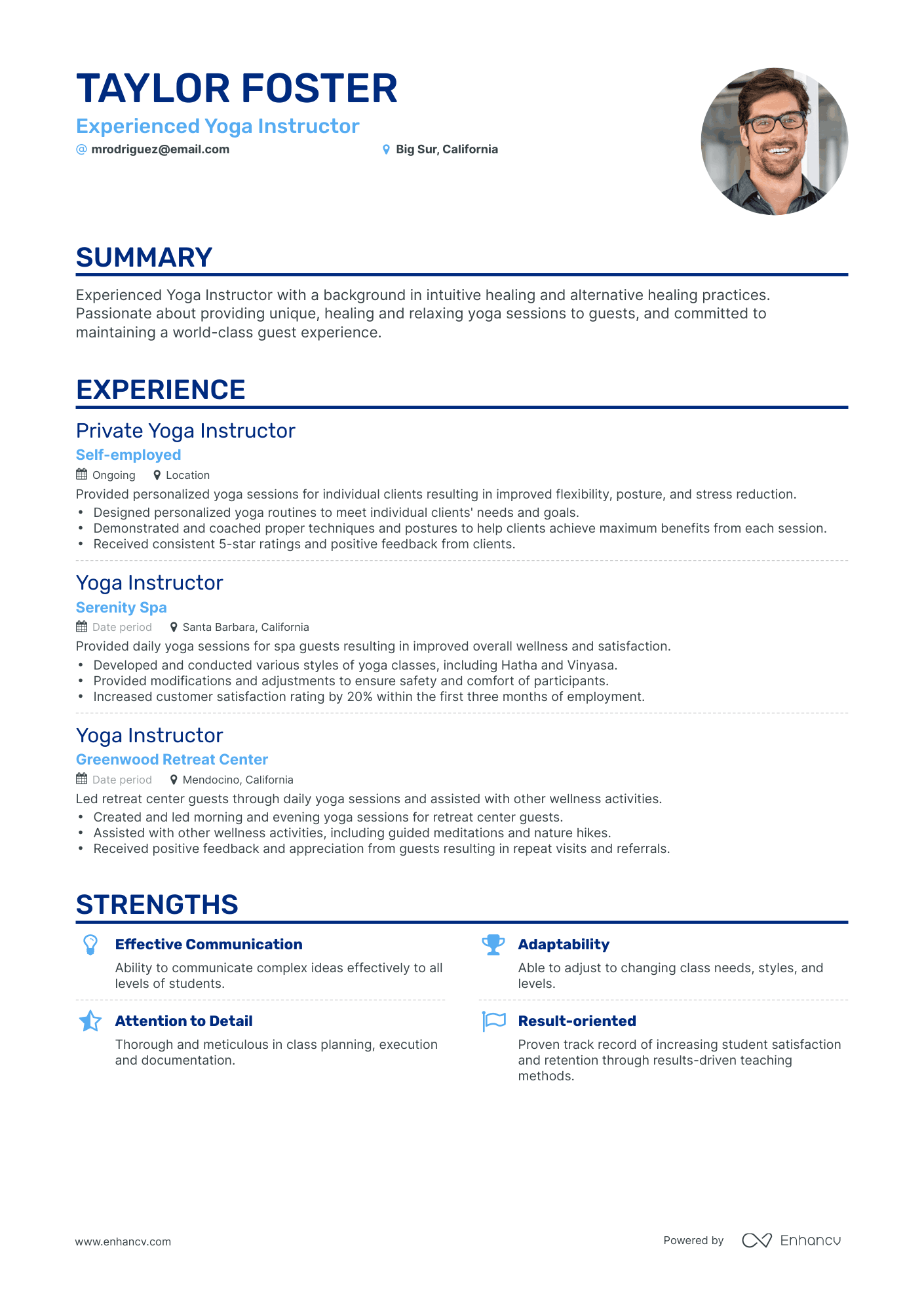 Classic Yoga Instructor Resume Template