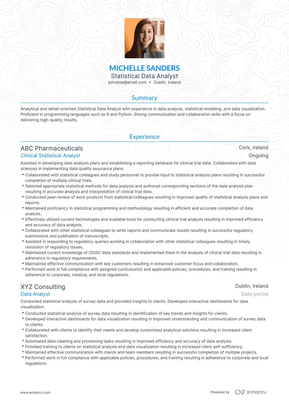 Traditional Statistical Data Analyst Resume Template