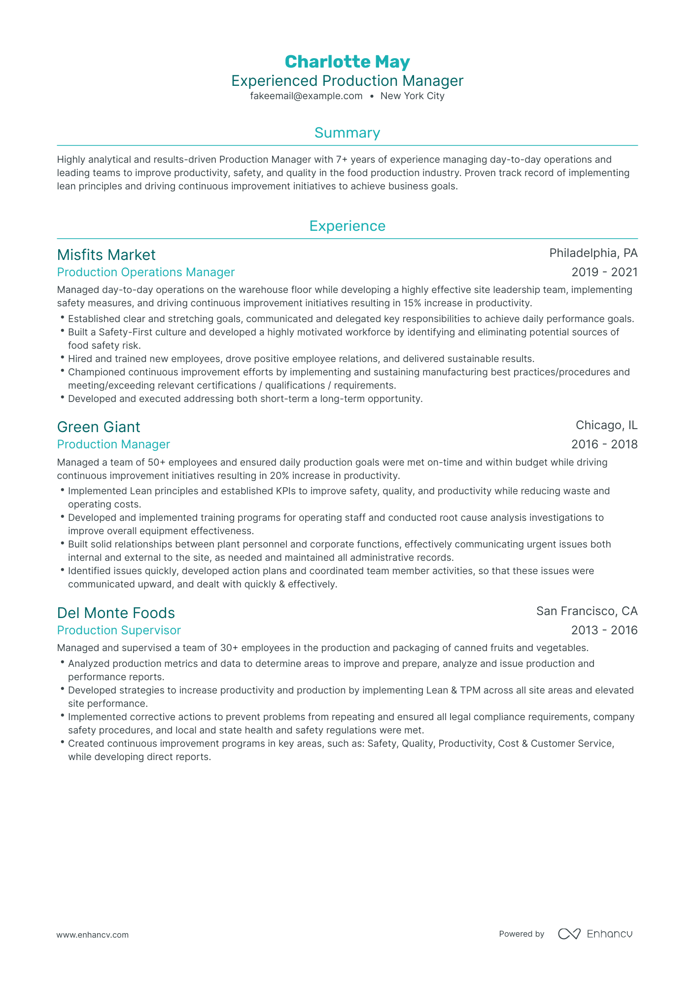 Traditional Production Manager Resume Template