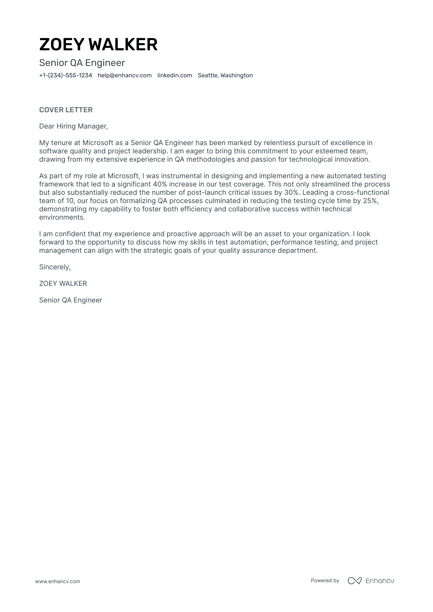 a cover letter for a qa engineer