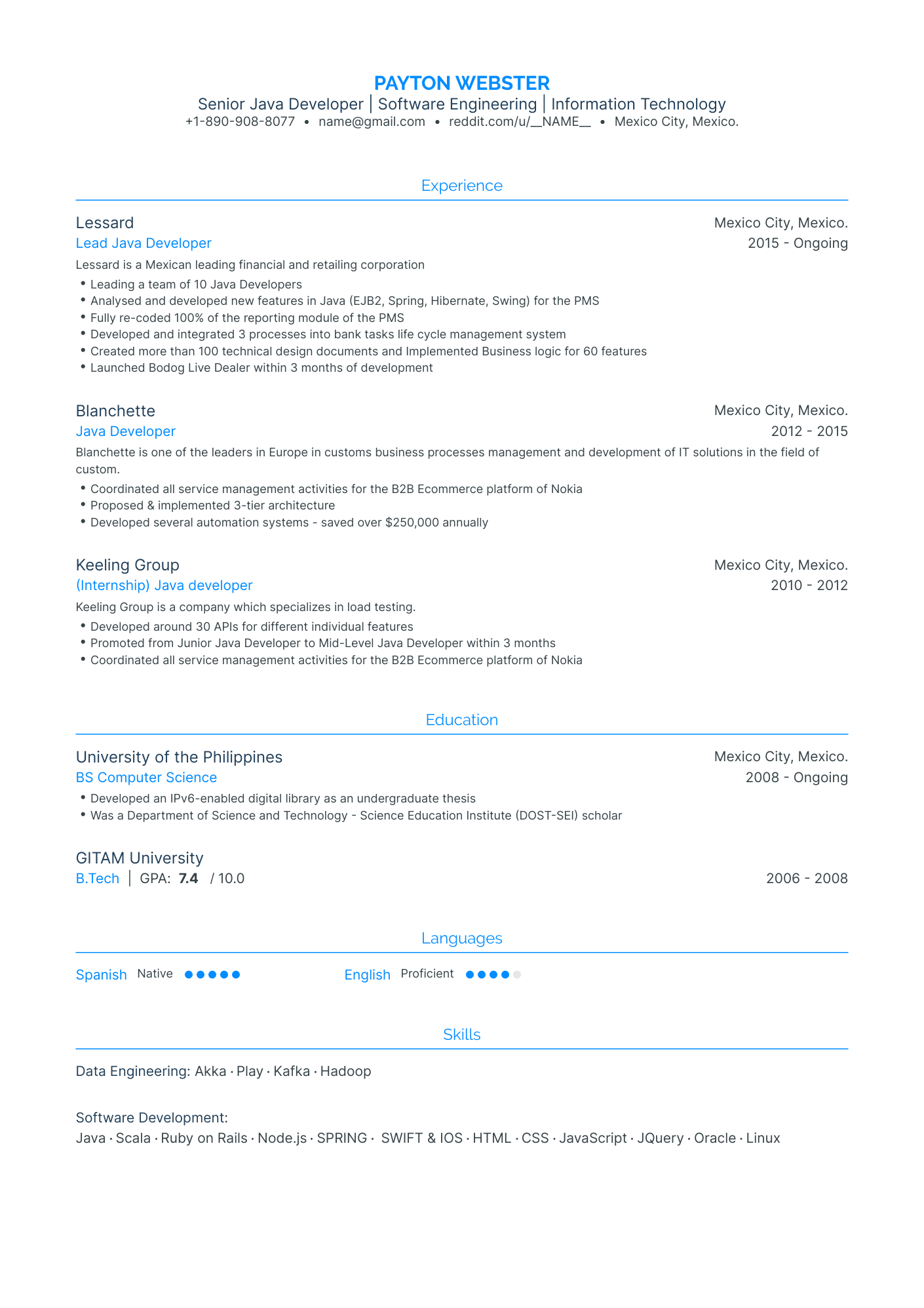 Traditional Junior Java Developer Resume Template