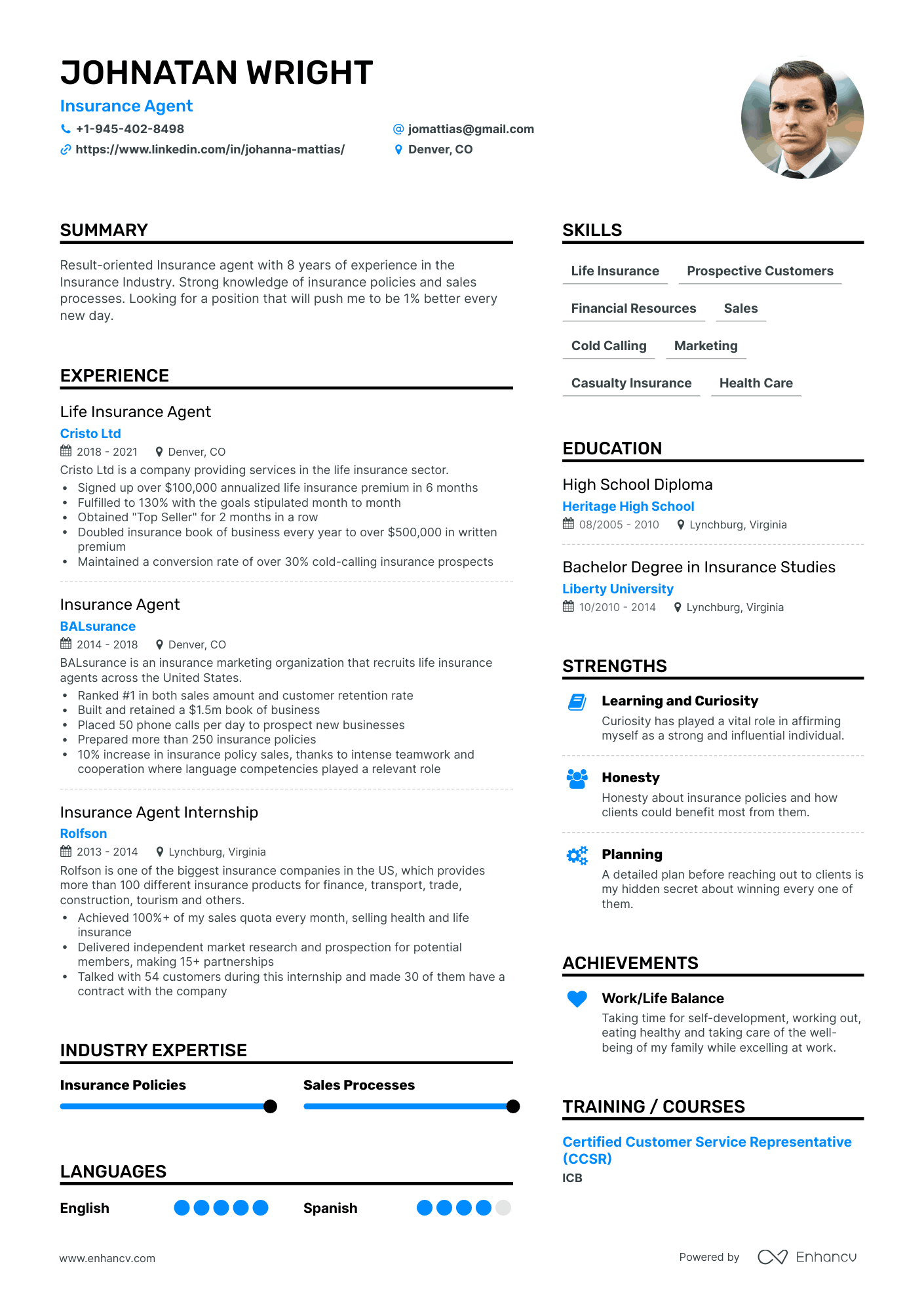 Simple Insurance Agent Resume Template