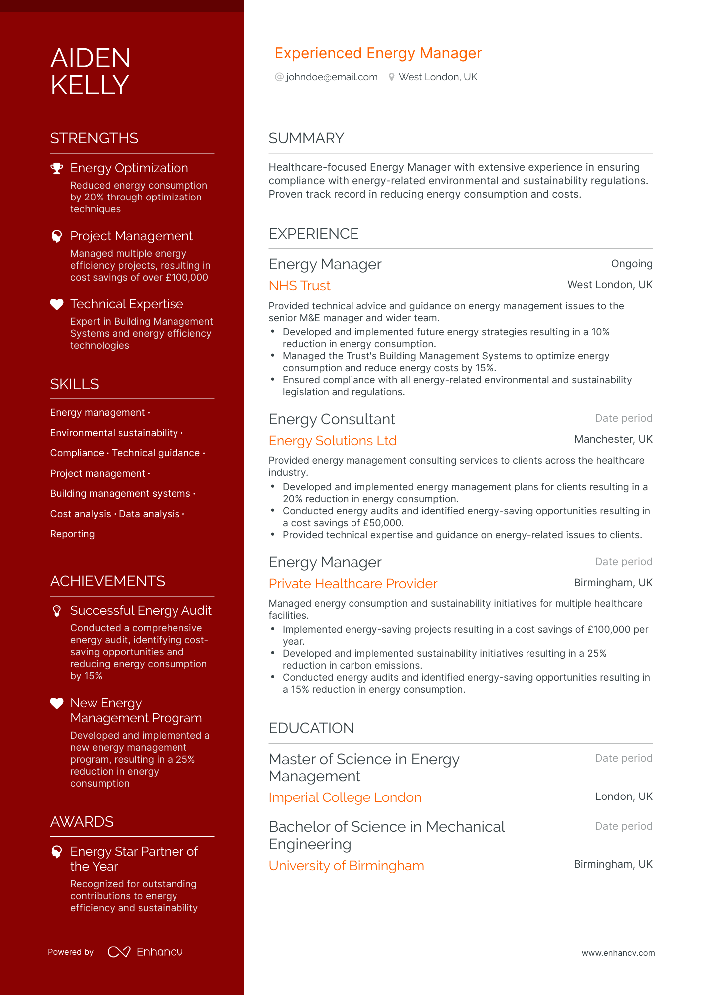 Polished Energy Manager Resume Template