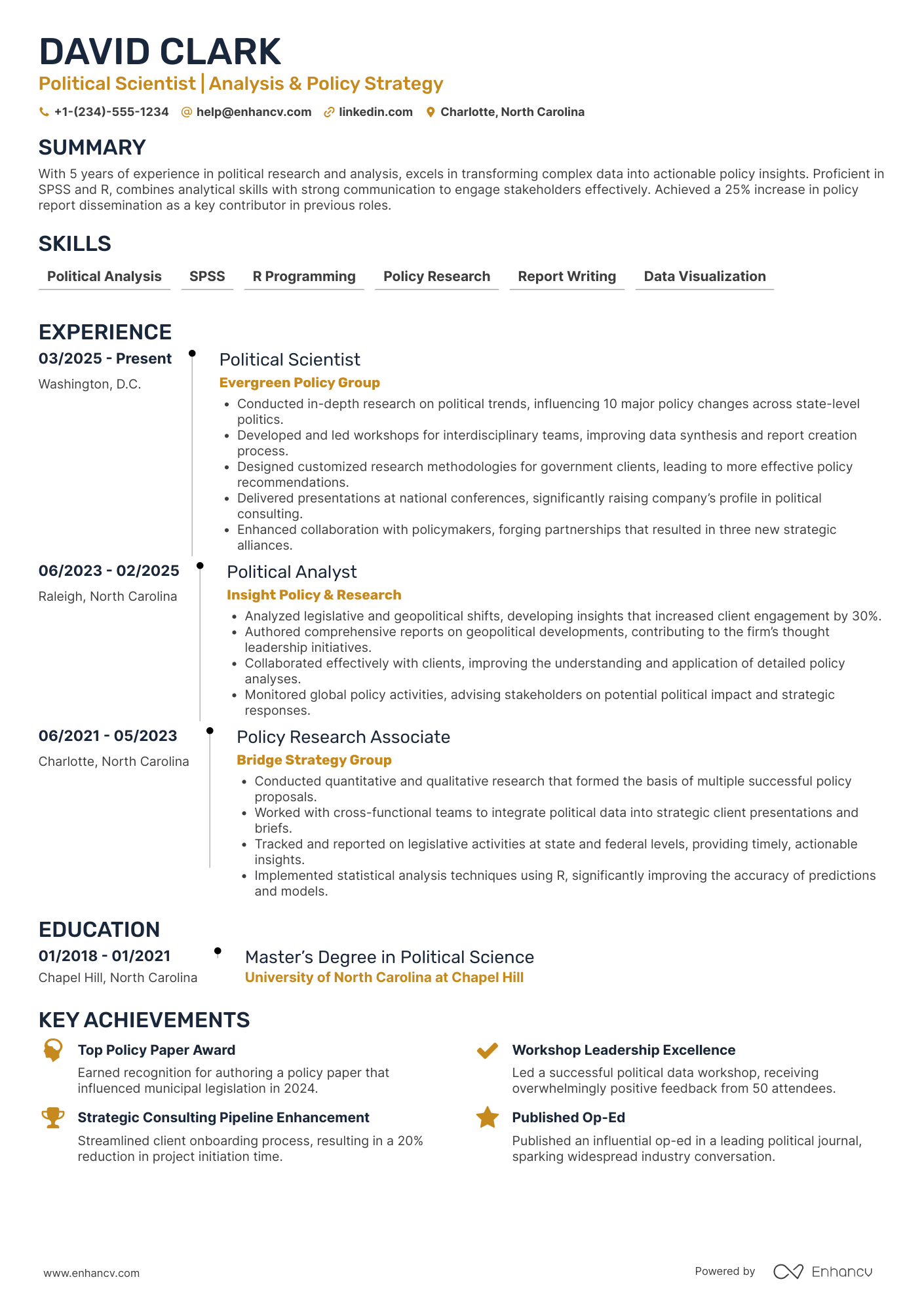 A resume example of a Political Scientist