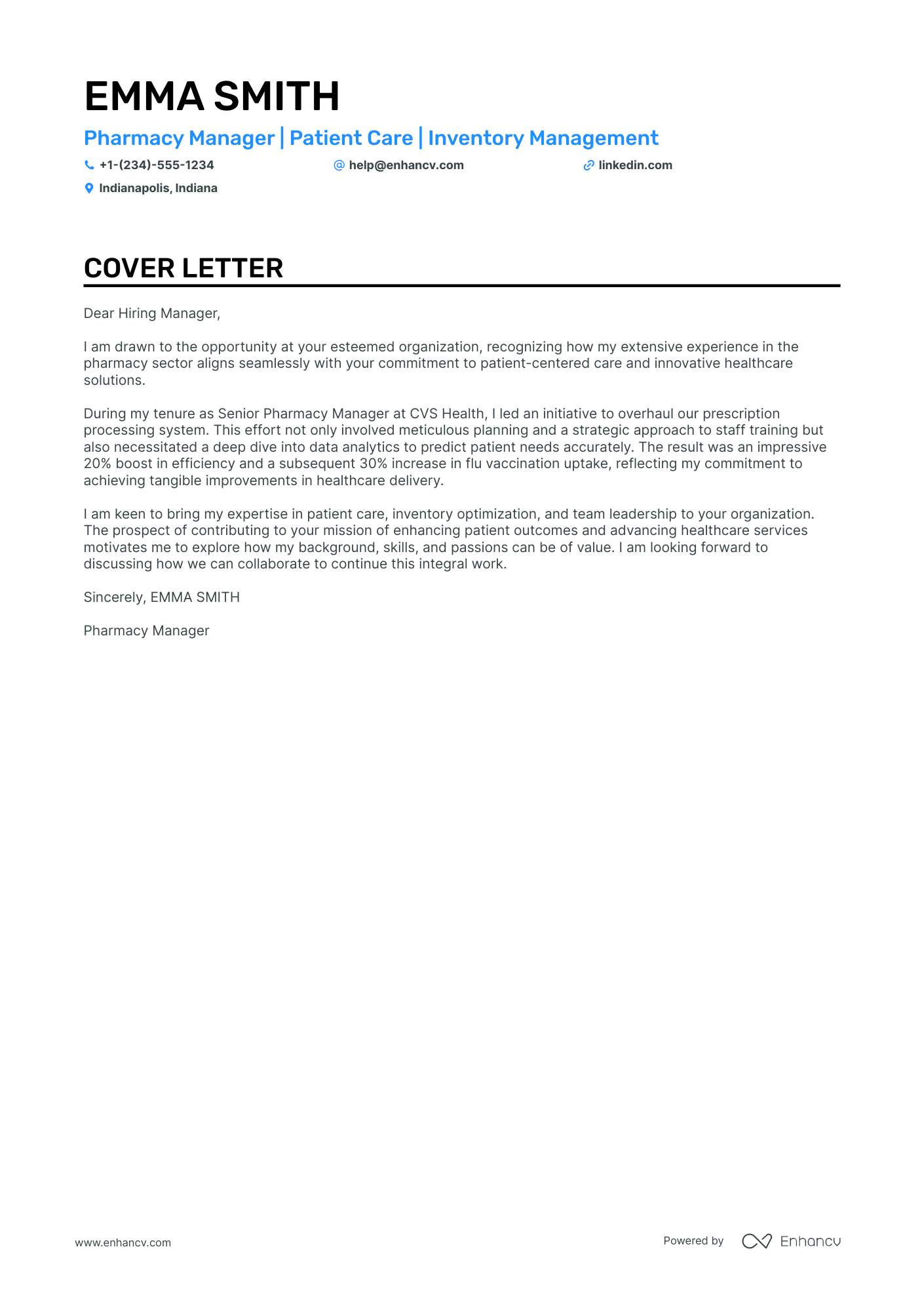 pharmacy cover letter sample