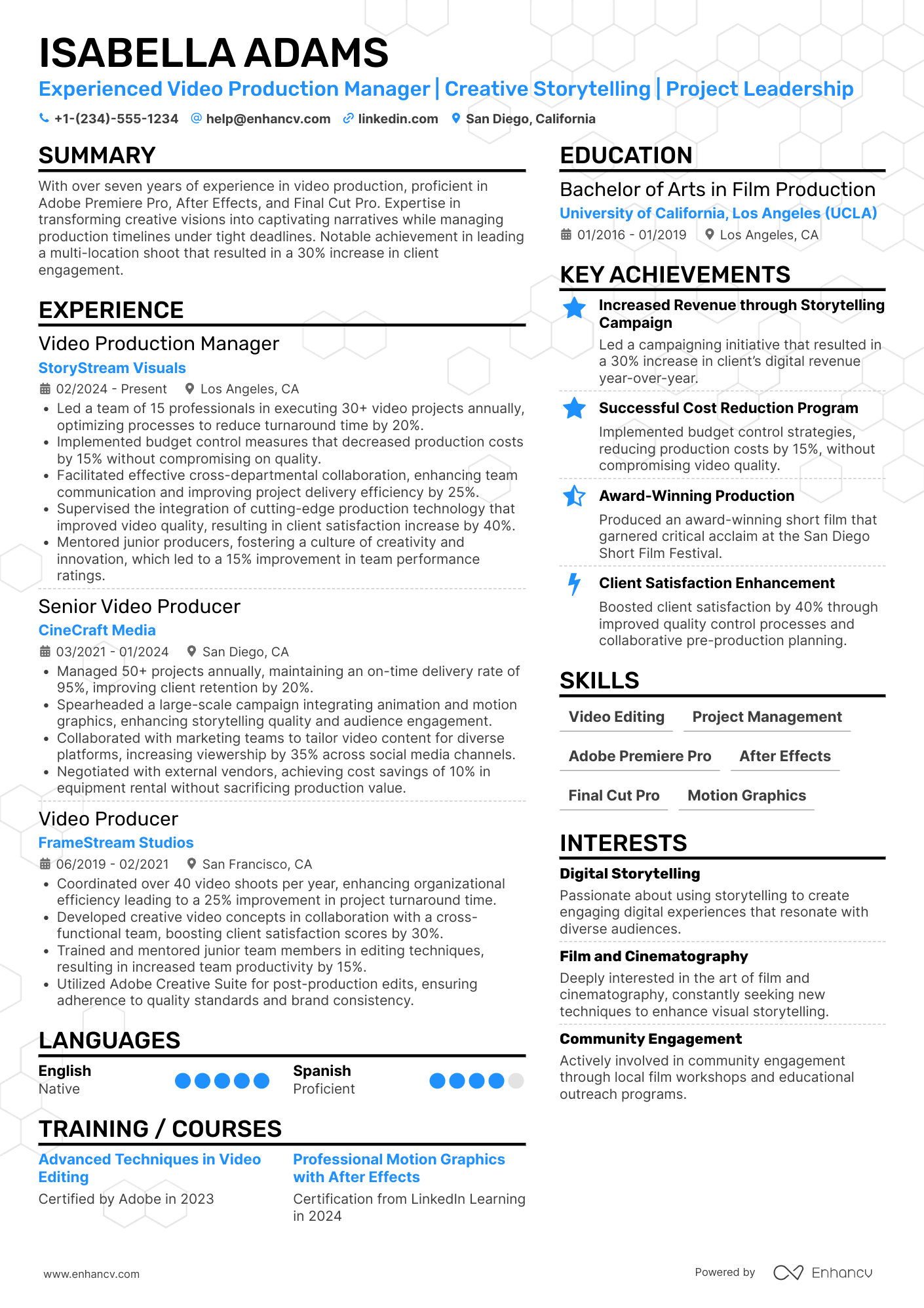A resume example of a Video Production Manager