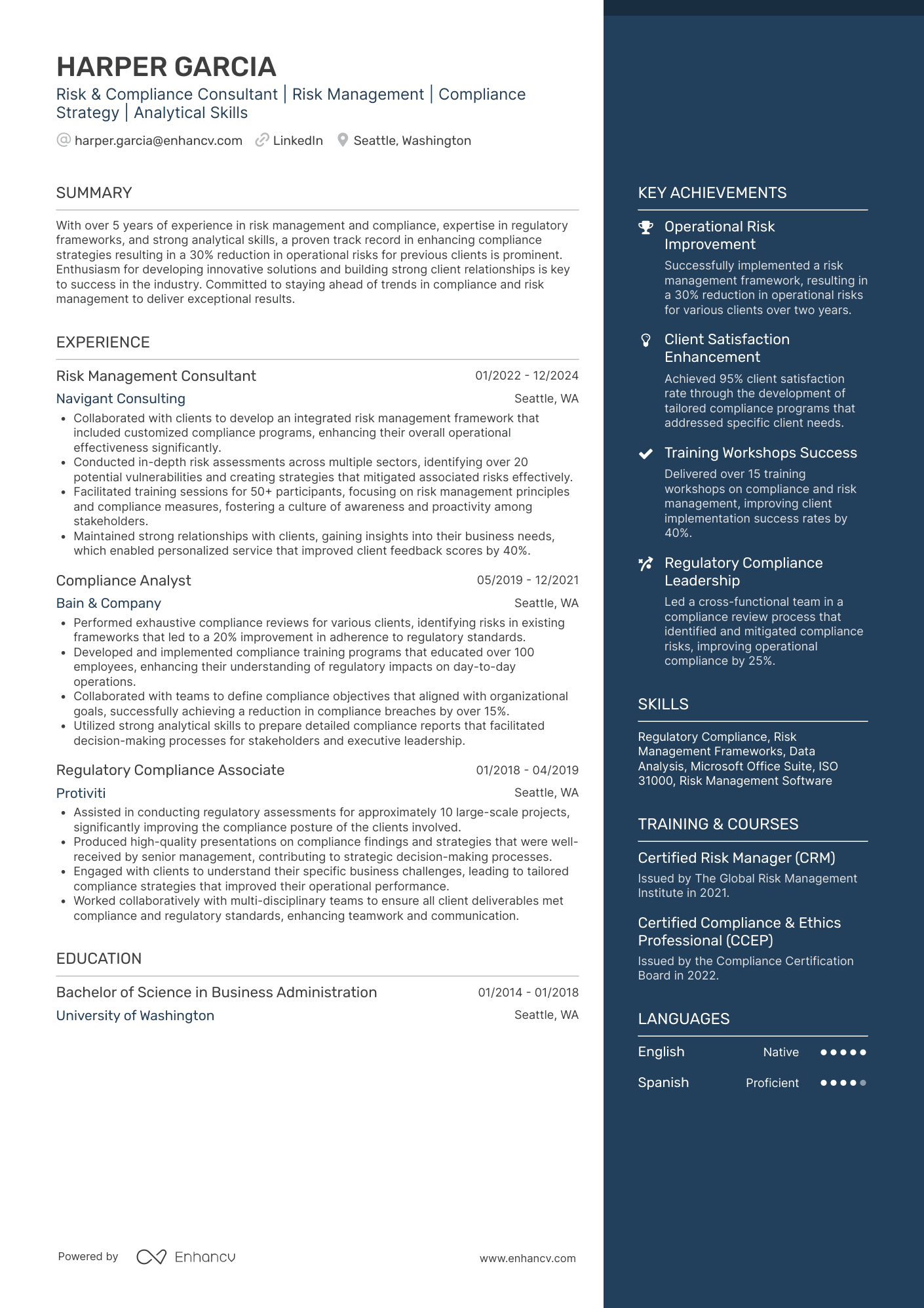 A resume example of a Risk & Compliance Consultant