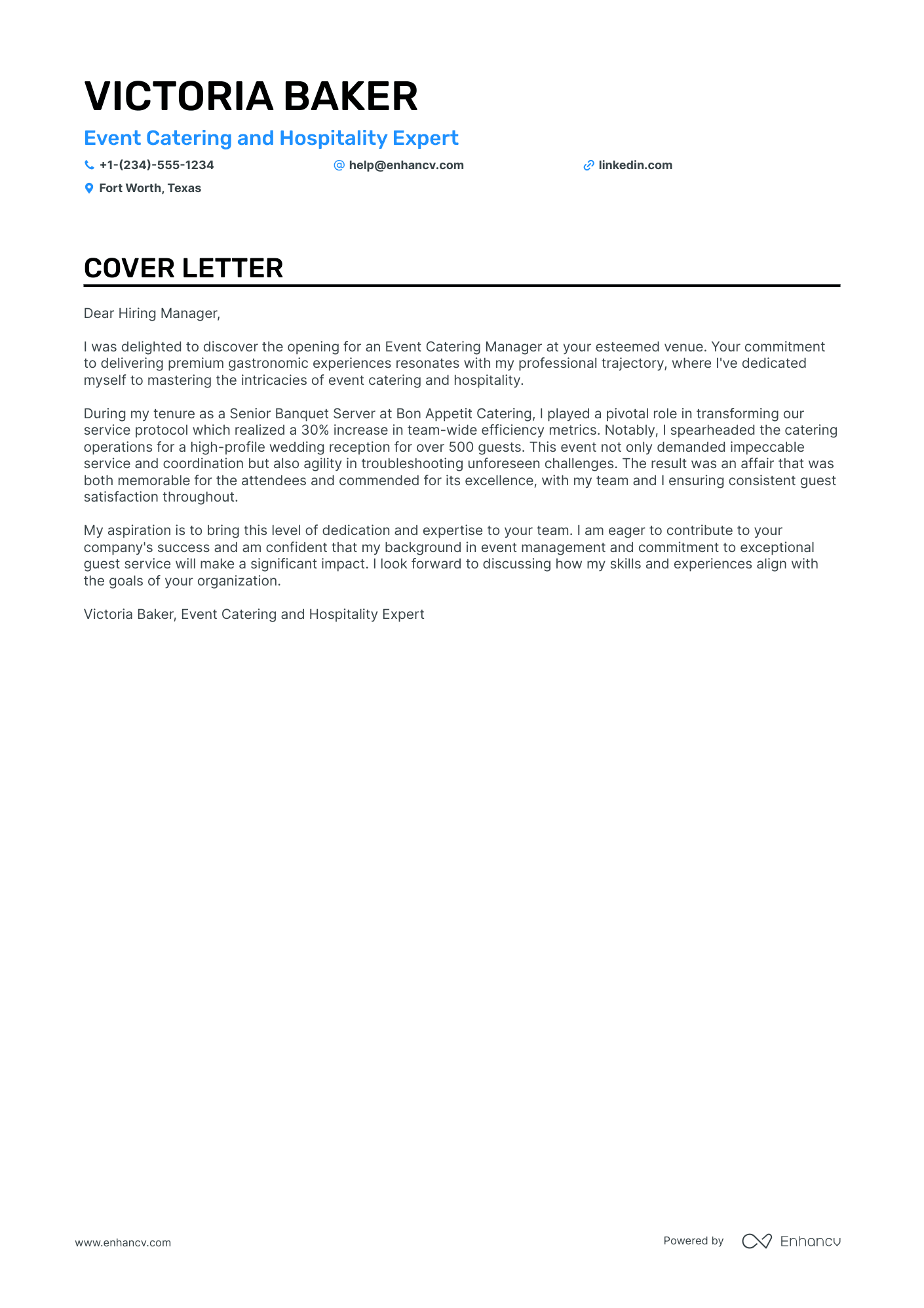 cover letter for catering cook
