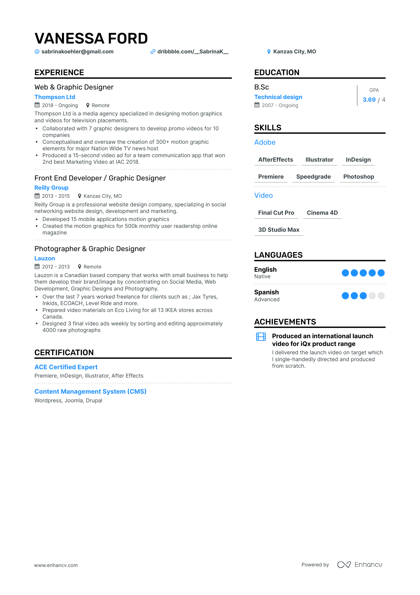 Simple Motion Graphics Resume Template