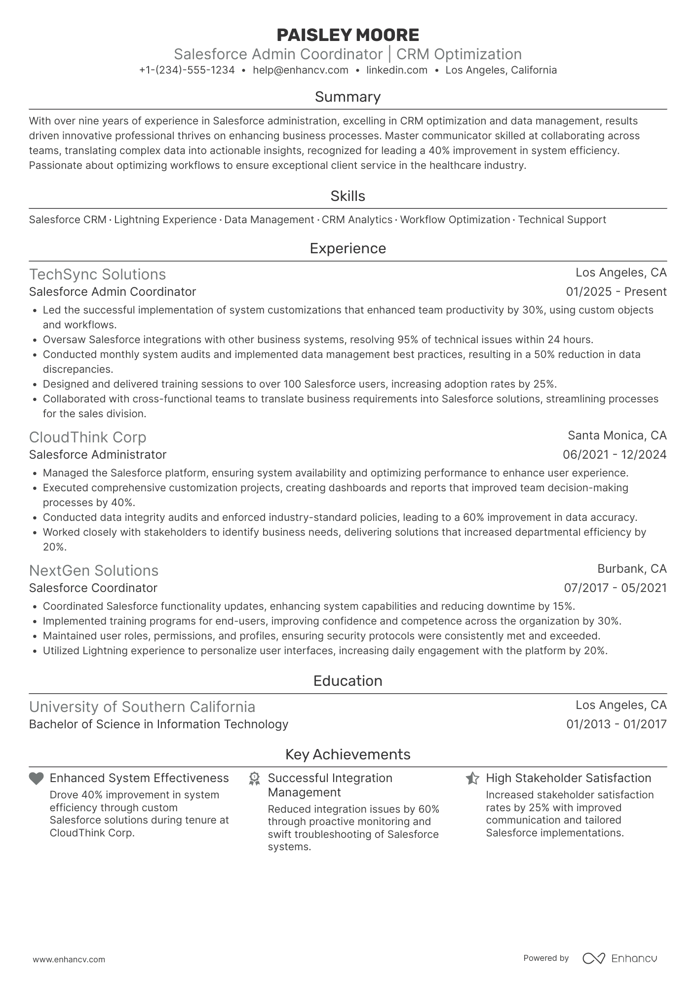 A resume example of a Salesforce Admin Coordinator