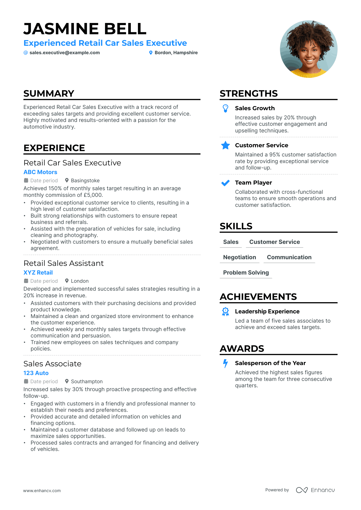 A resume example of a Retail Sales Executive