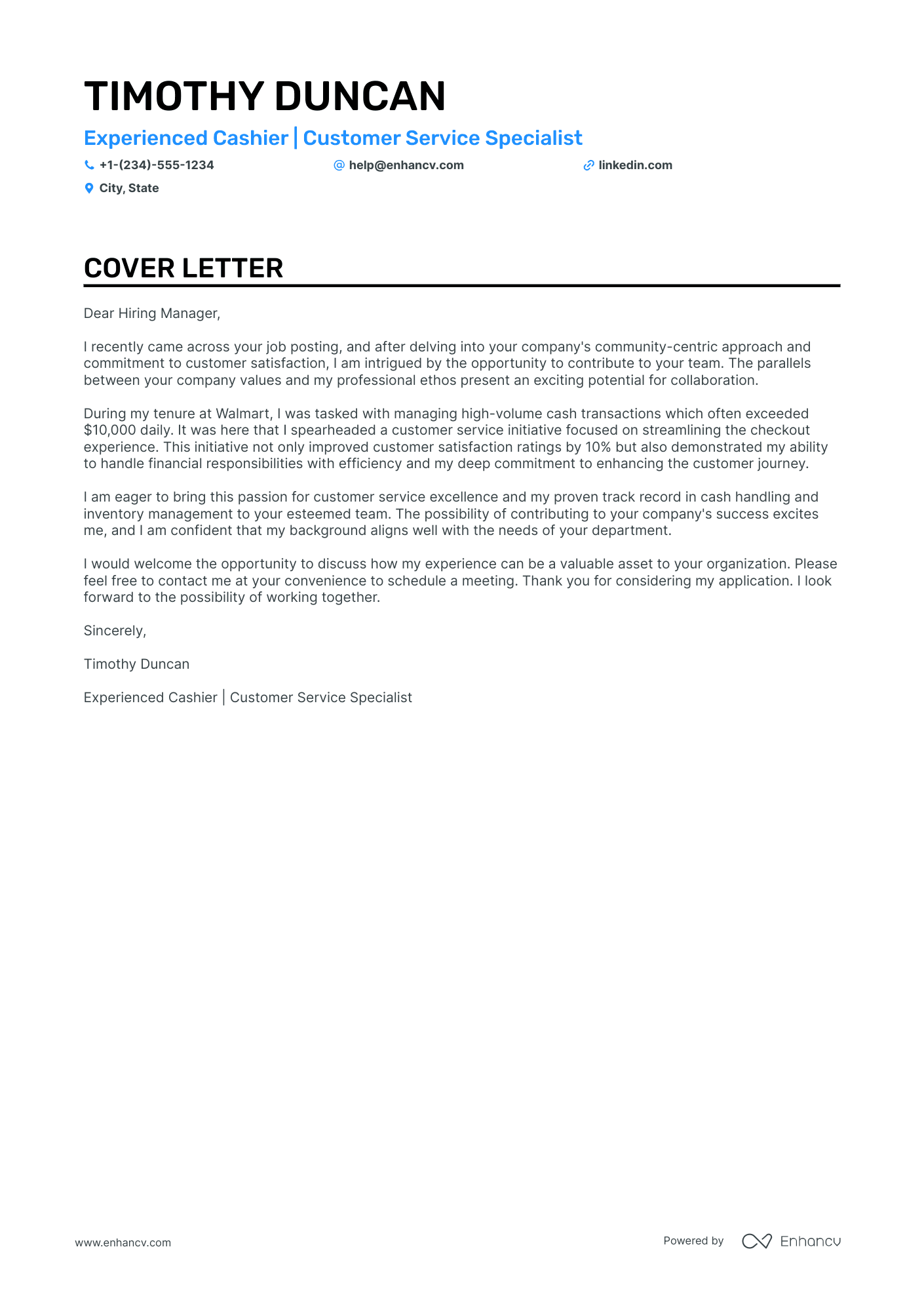 retail cashier cover letter