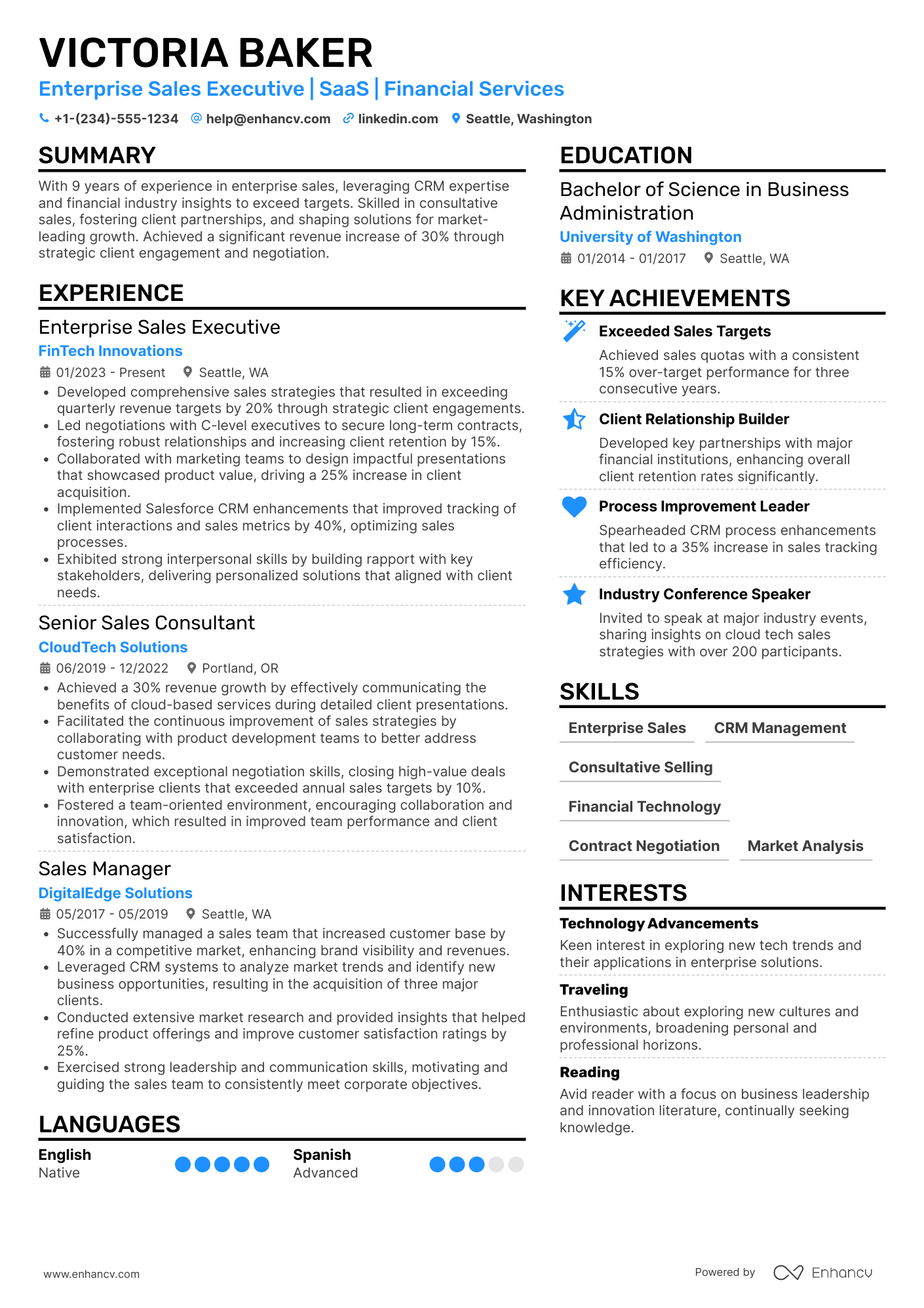 A resume example of a Enterprise Sales Executive