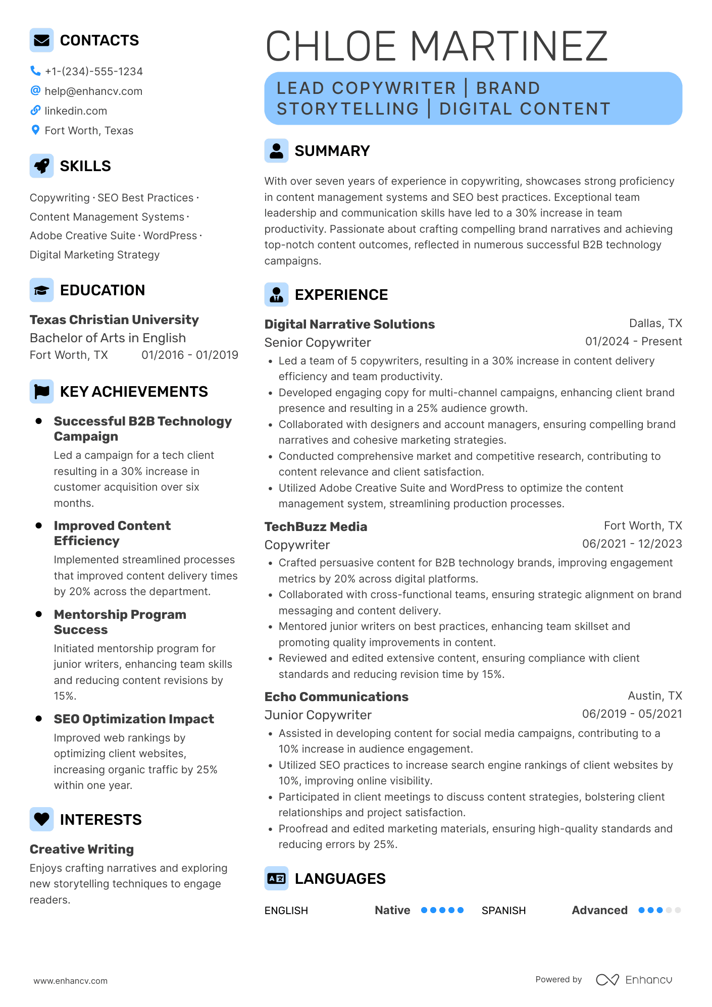 A resume example of a Lead Copywriter