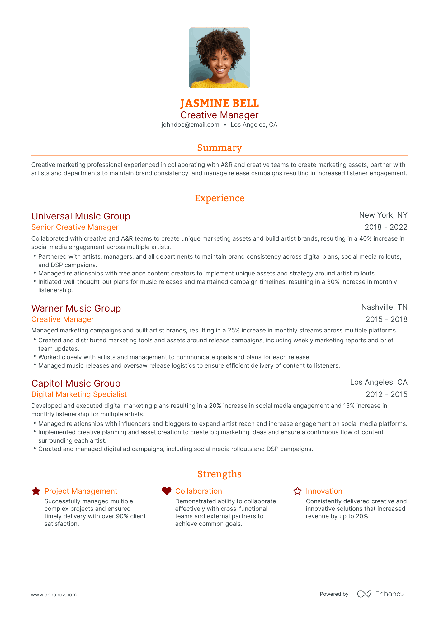 Traditional Creative Manager Resume Template