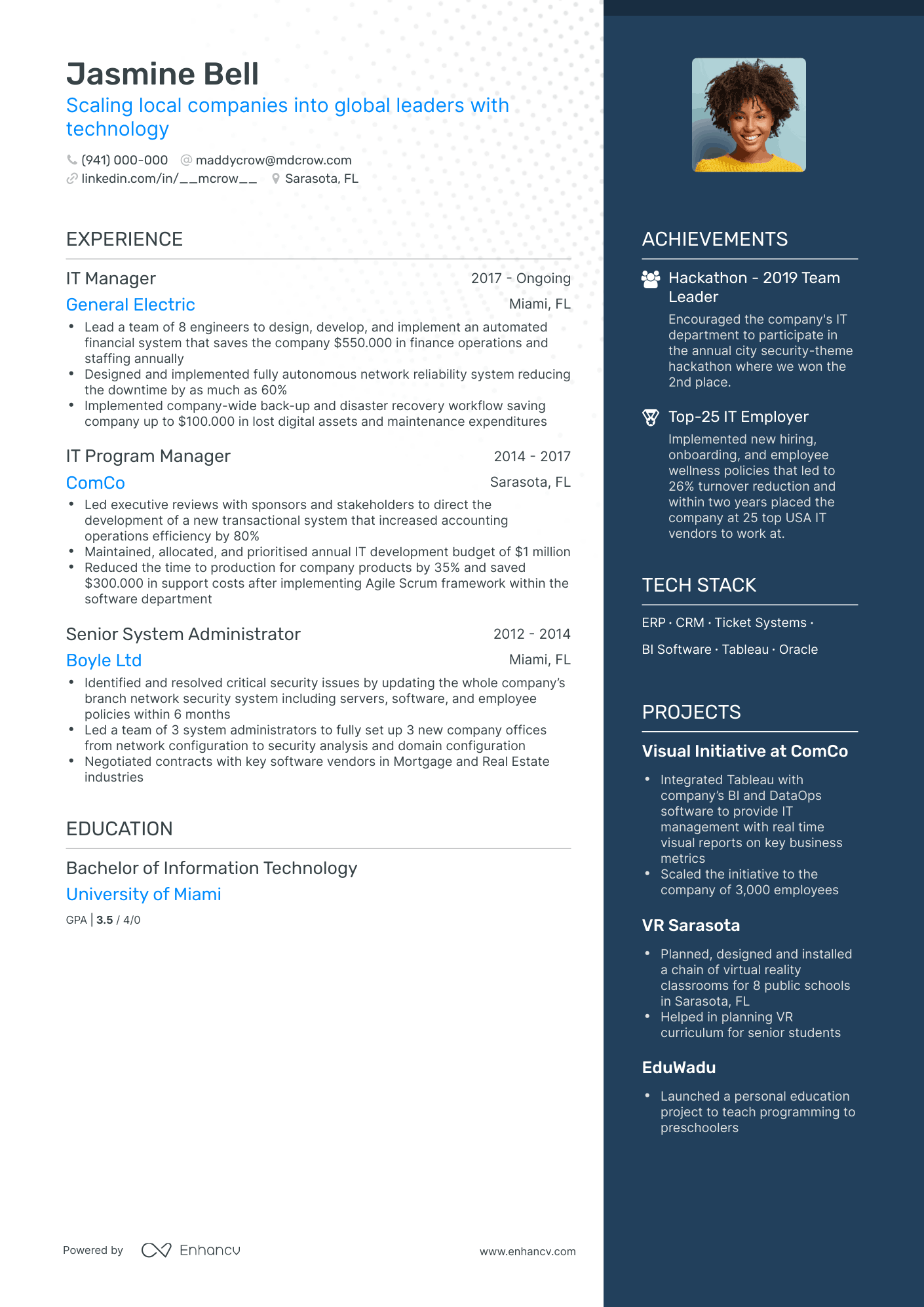 One Page IT Manager Resume Template