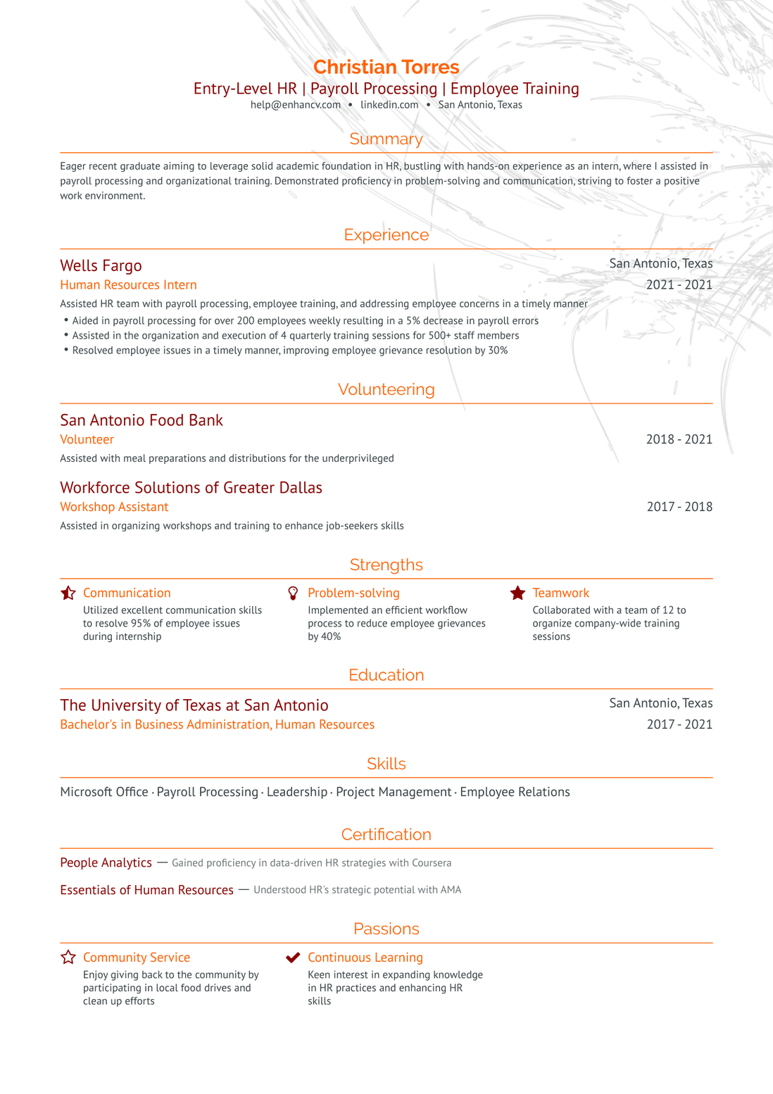 sample resume for experienced hr professional