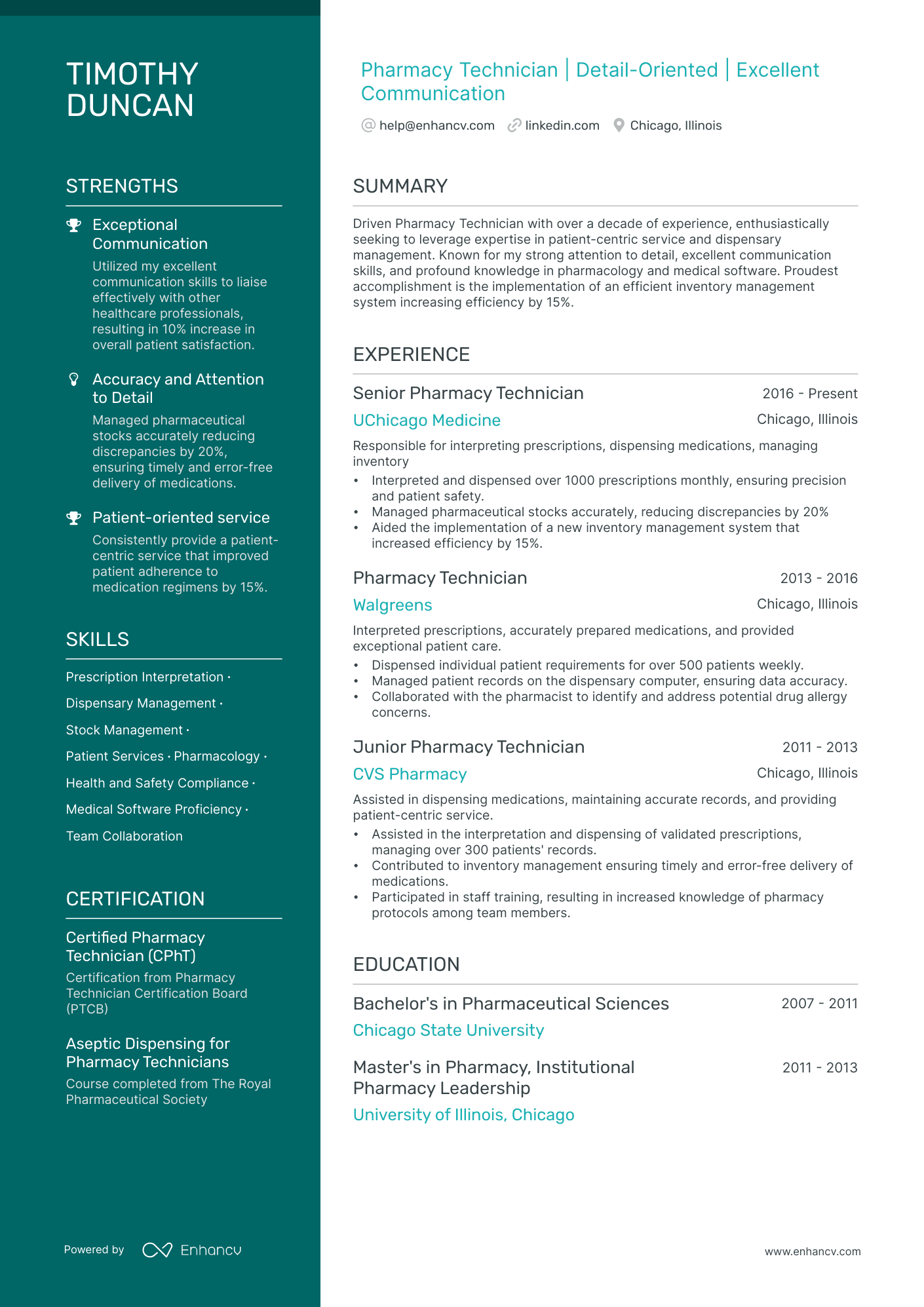 sample resume for hospital pharmacy technician