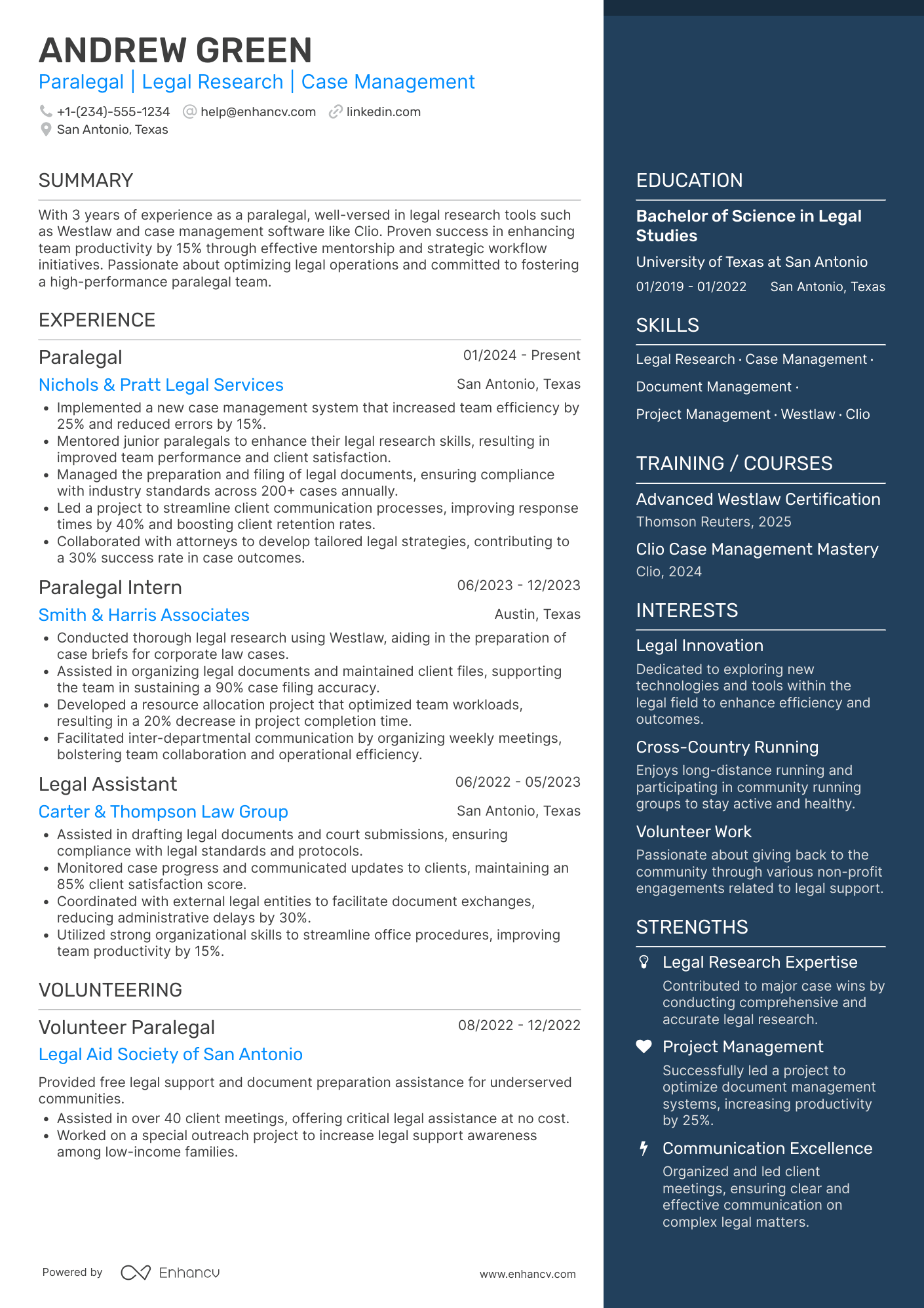 A resume example of a Paralegal Manager