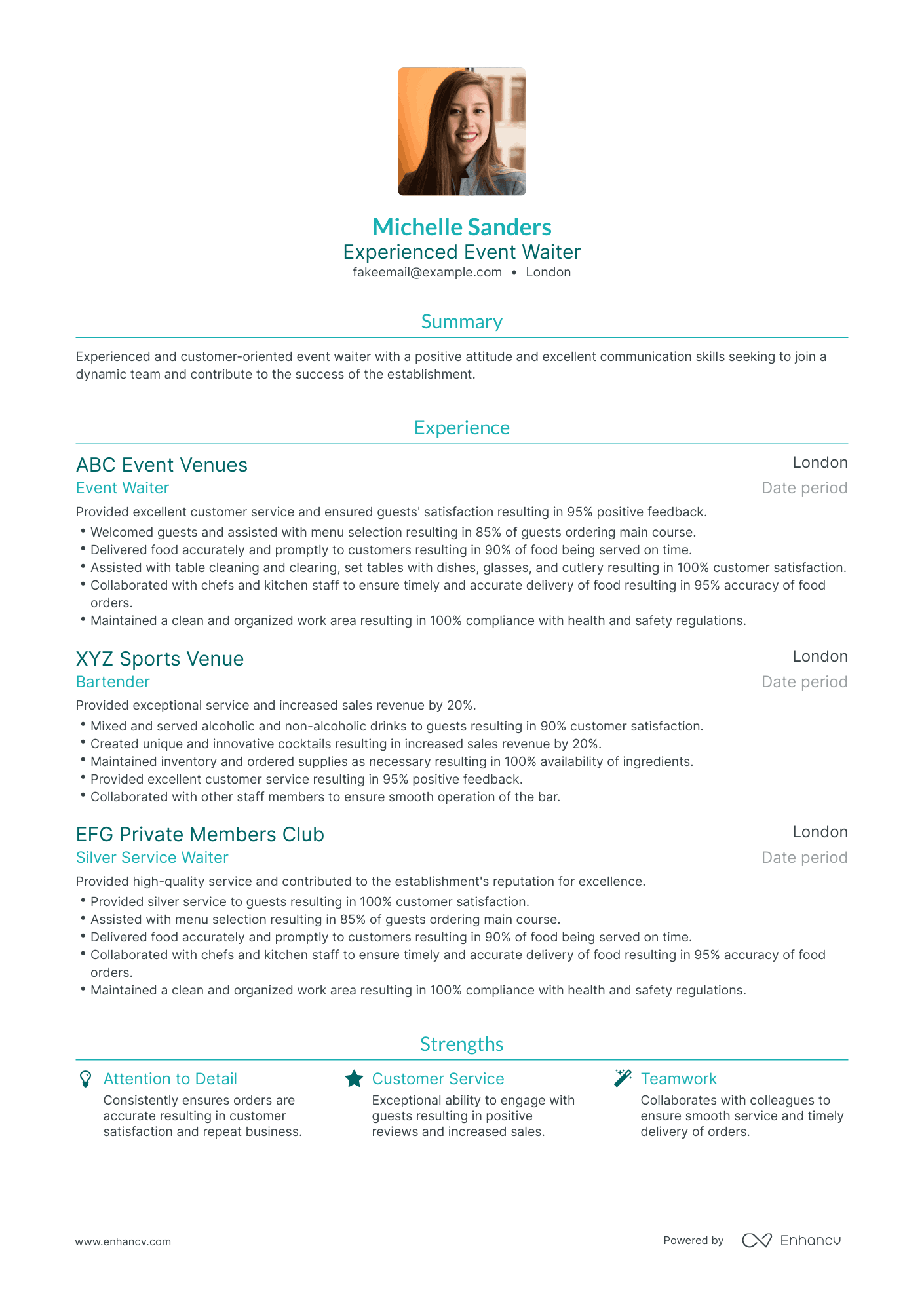 Traditional Waiter Resume Template