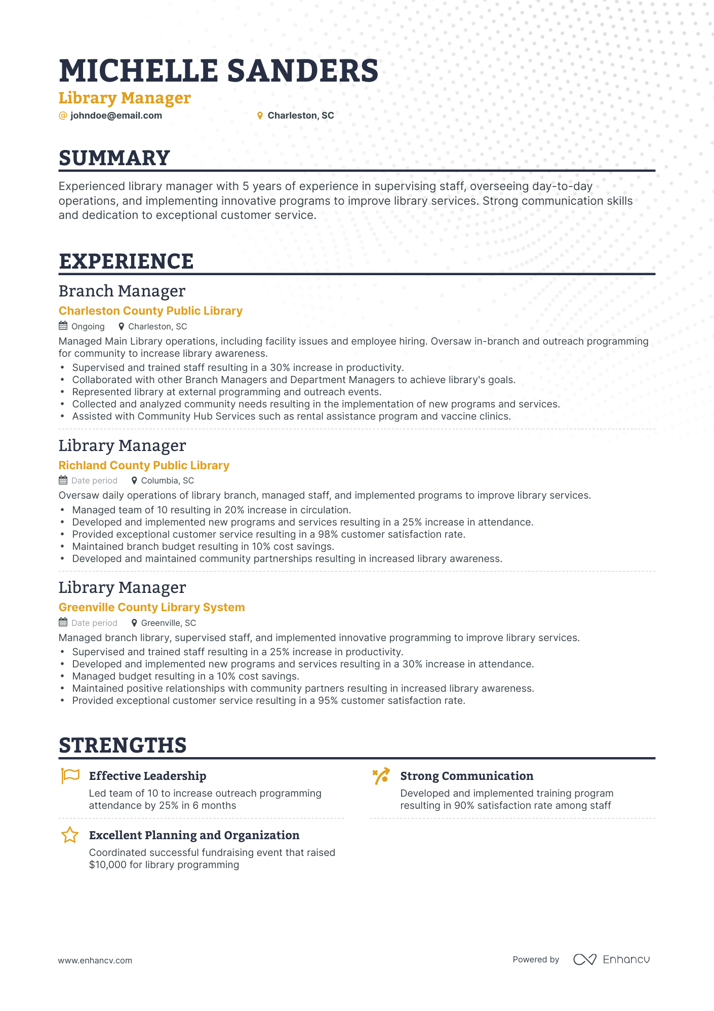 Classic Library Manager Resume Template