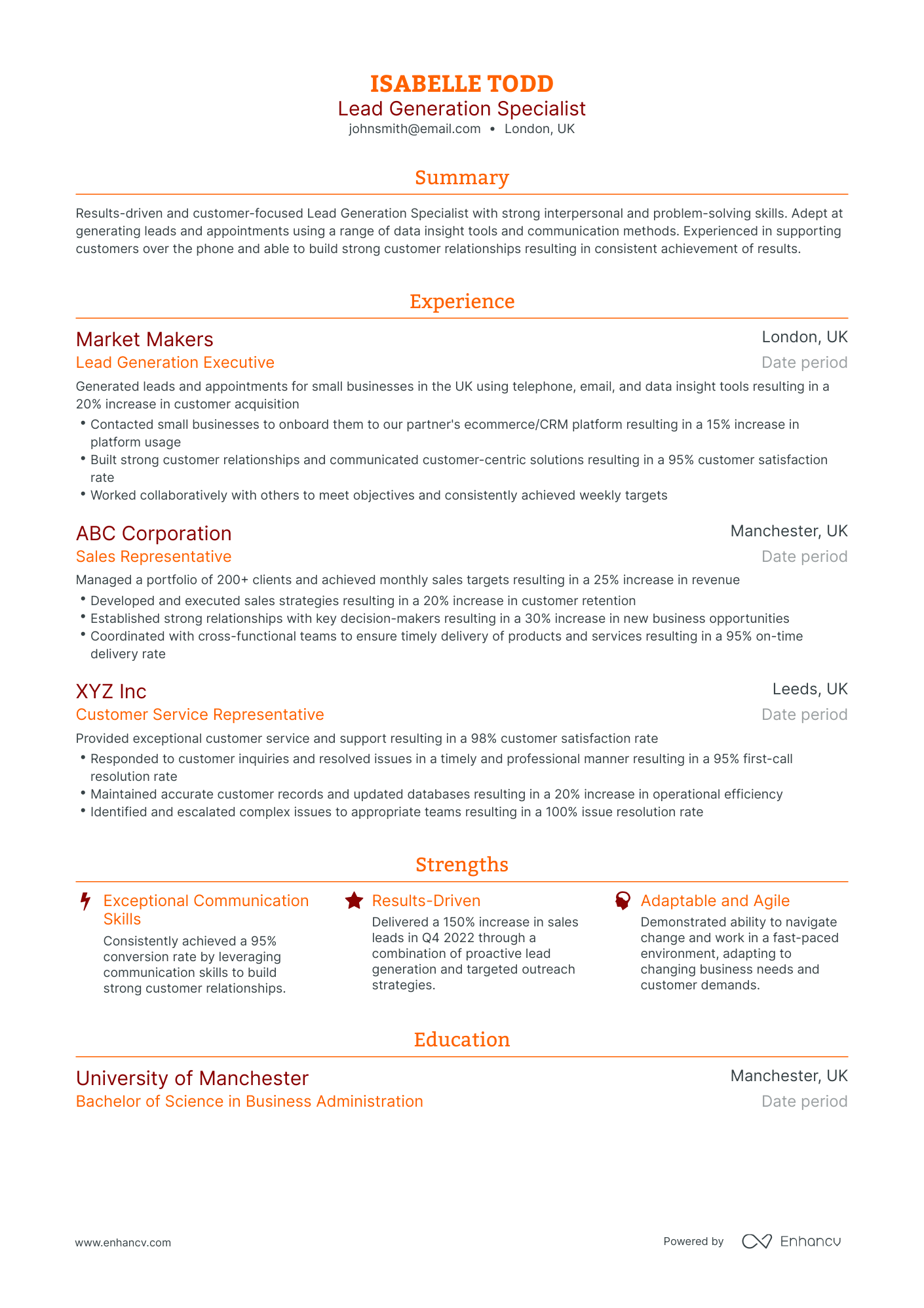 Traditional Lead Generation Resume Template