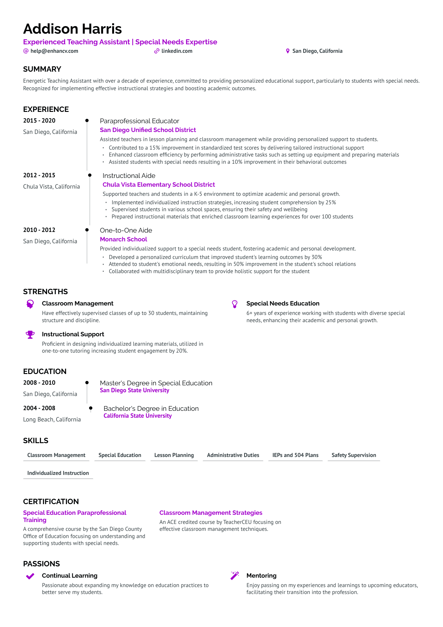 sample resume for education teacher