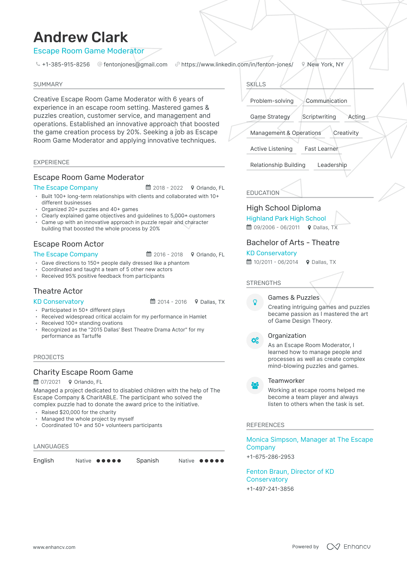 Modern Escape Room Manager Resume Template