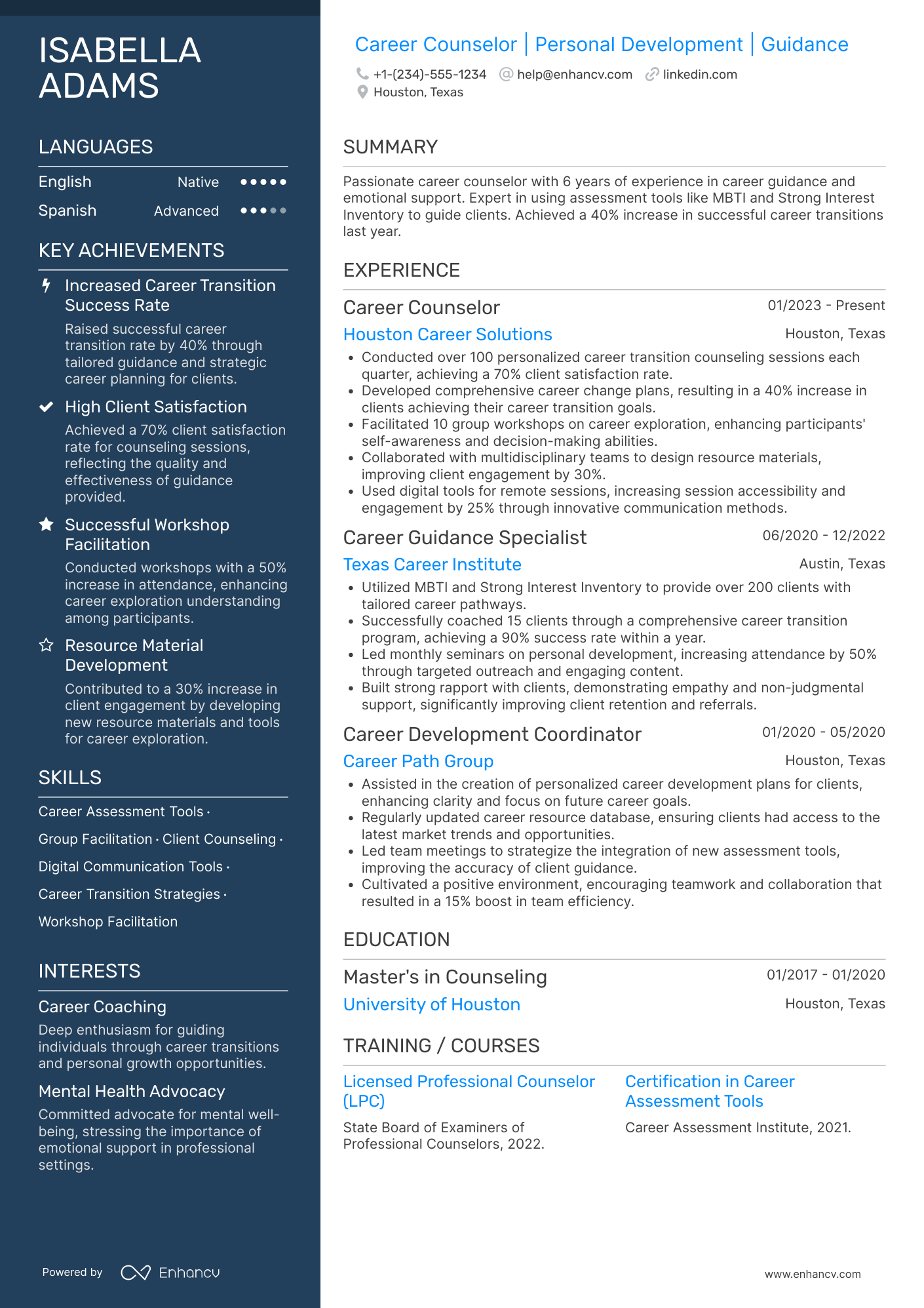 A resume example of a Career Change Therapist