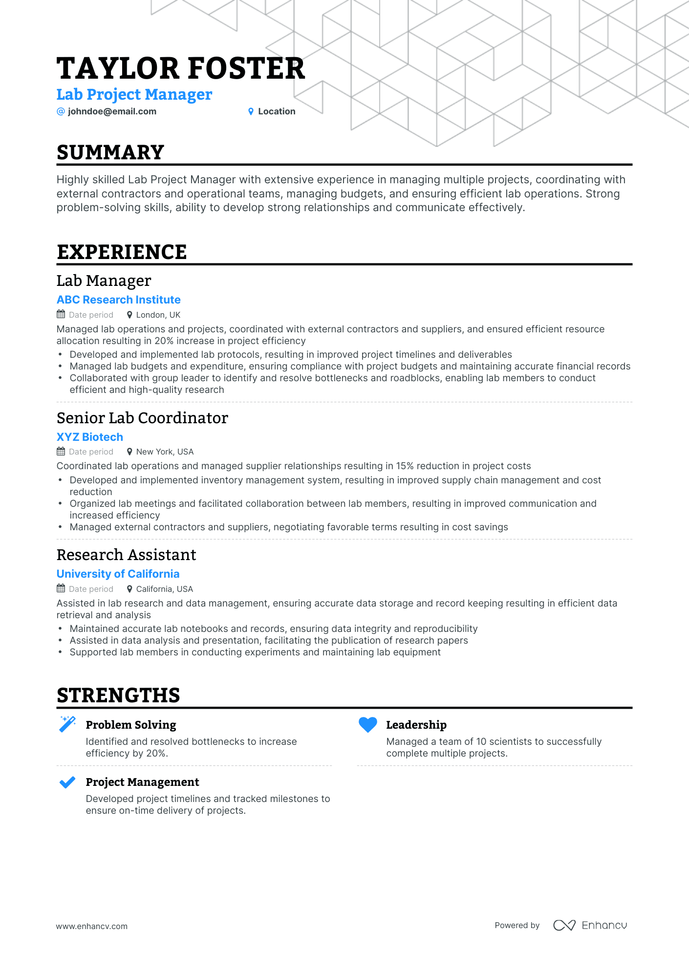 Classic Lab Manager Resume Template