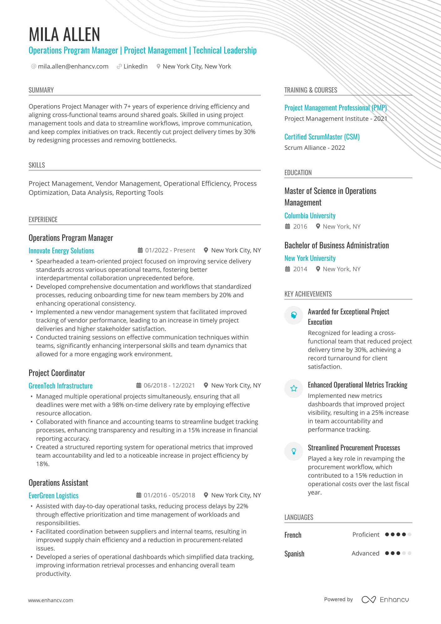 A resume example of a Operations Program Manager
