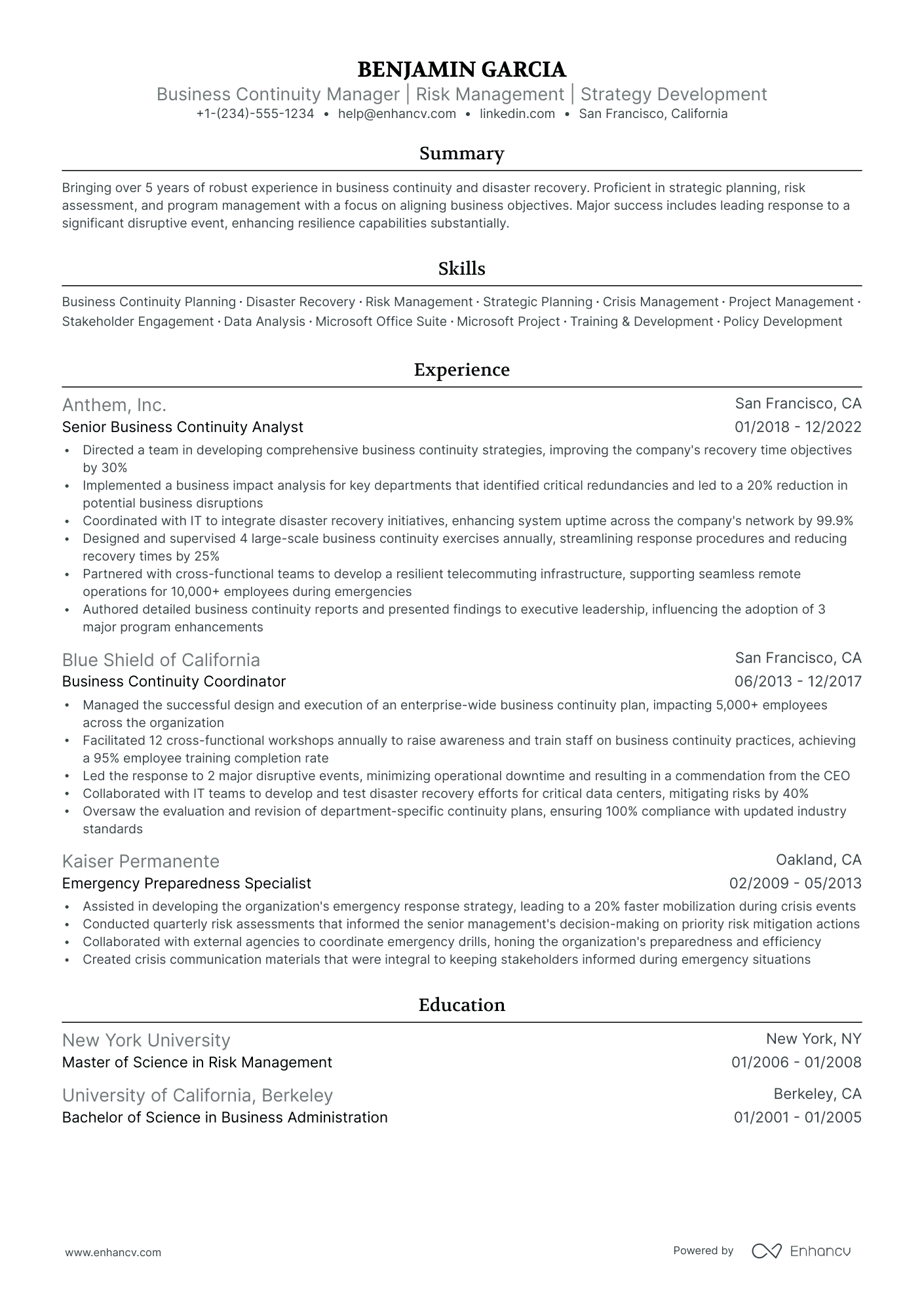 business continuity plan resume