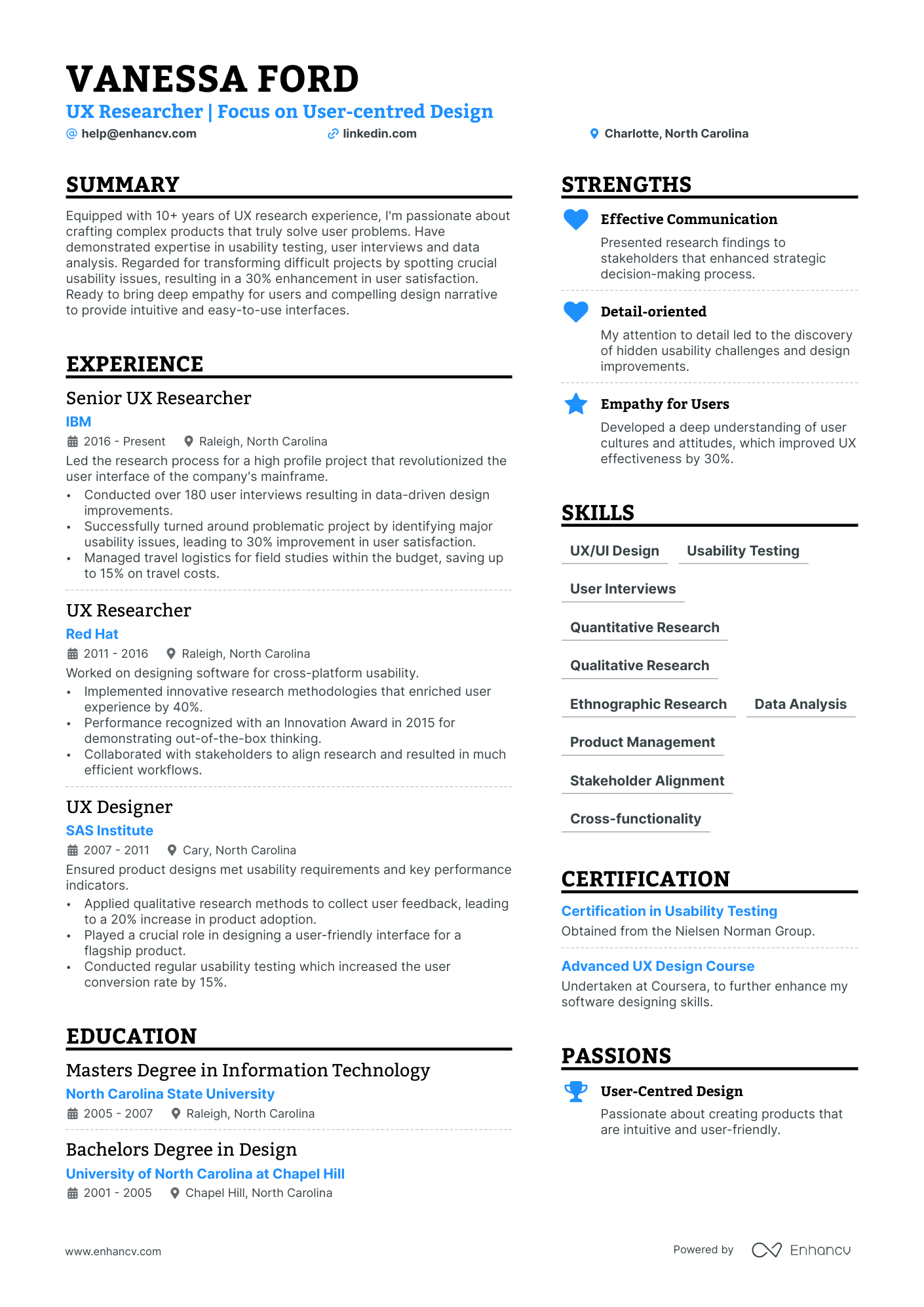 user experience research resume