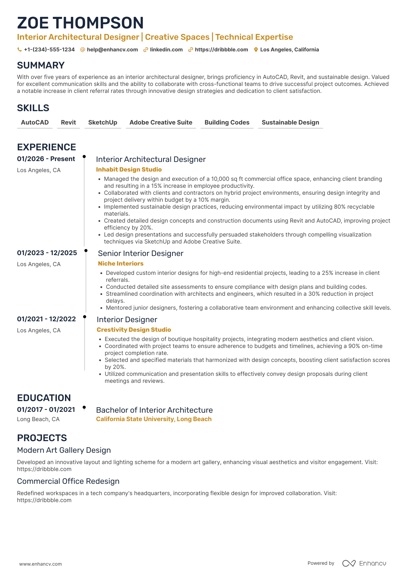 A resume example of a Interior Architectural Designer