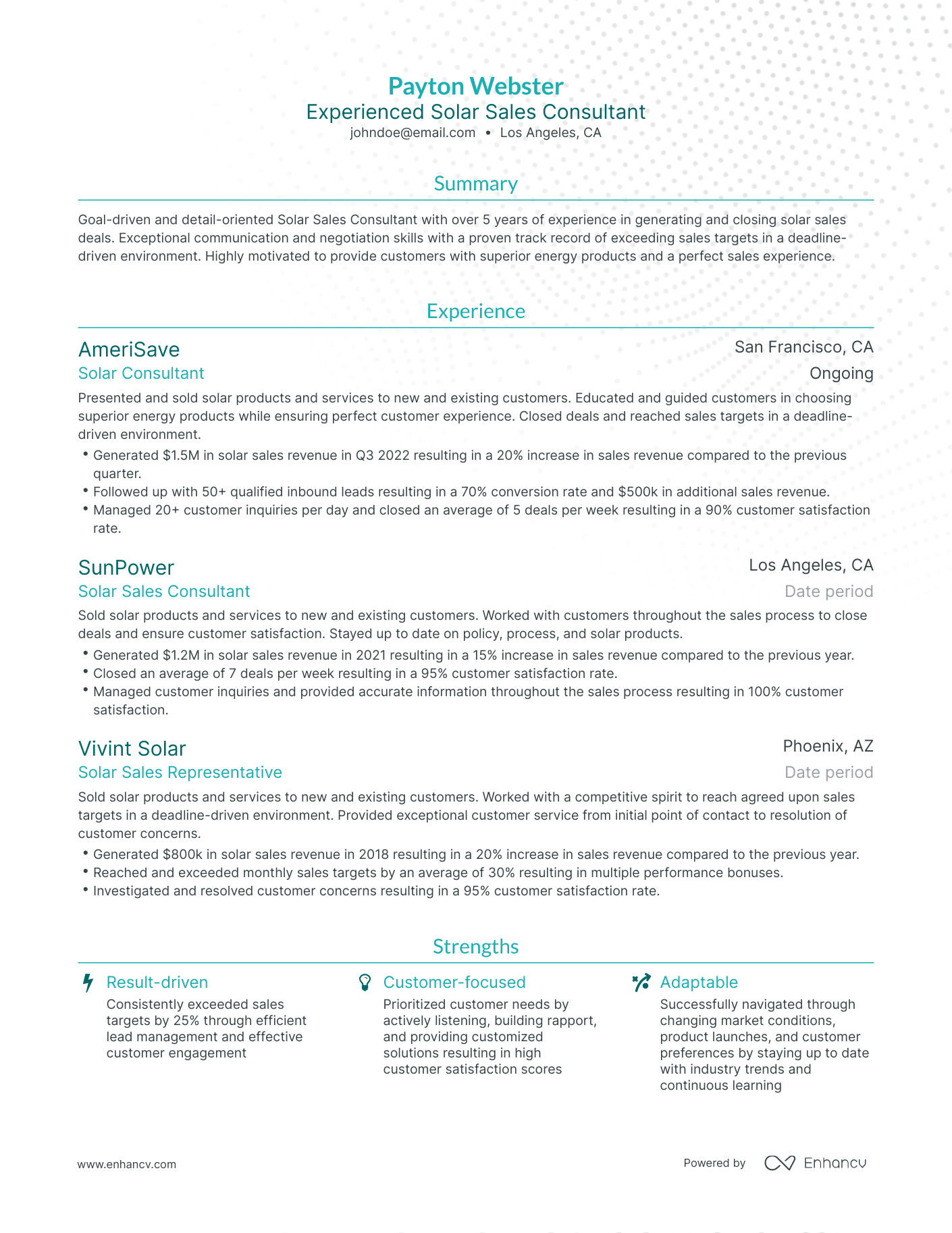 Traditional Solar Sales Resume Template