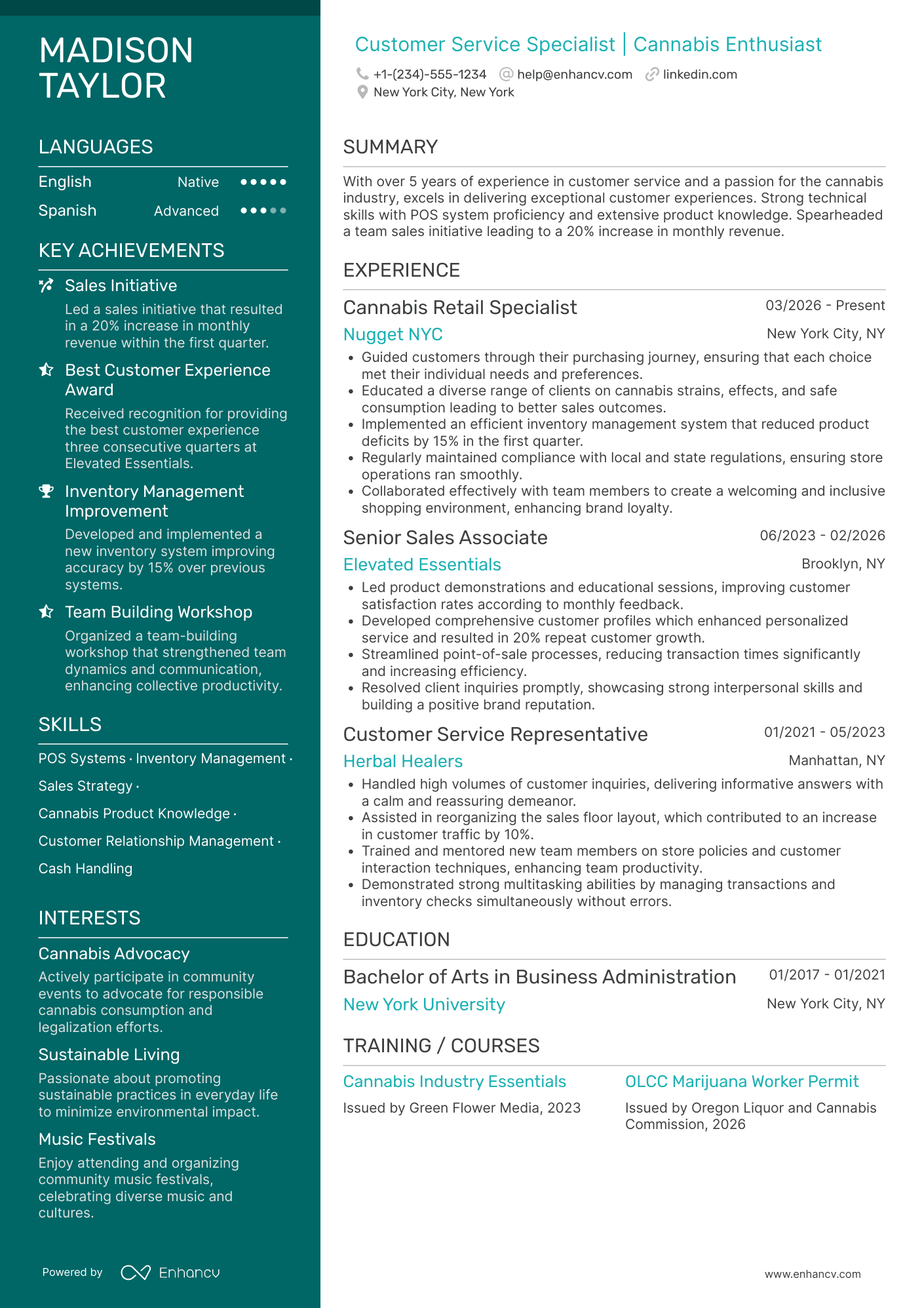 A resume example of a Part Time Budtender