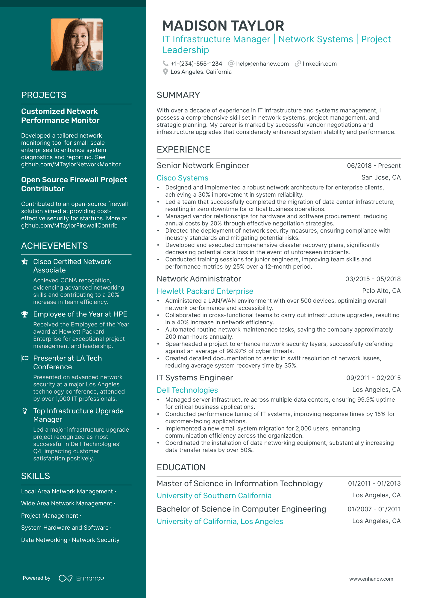 network infrastructure project manager resume