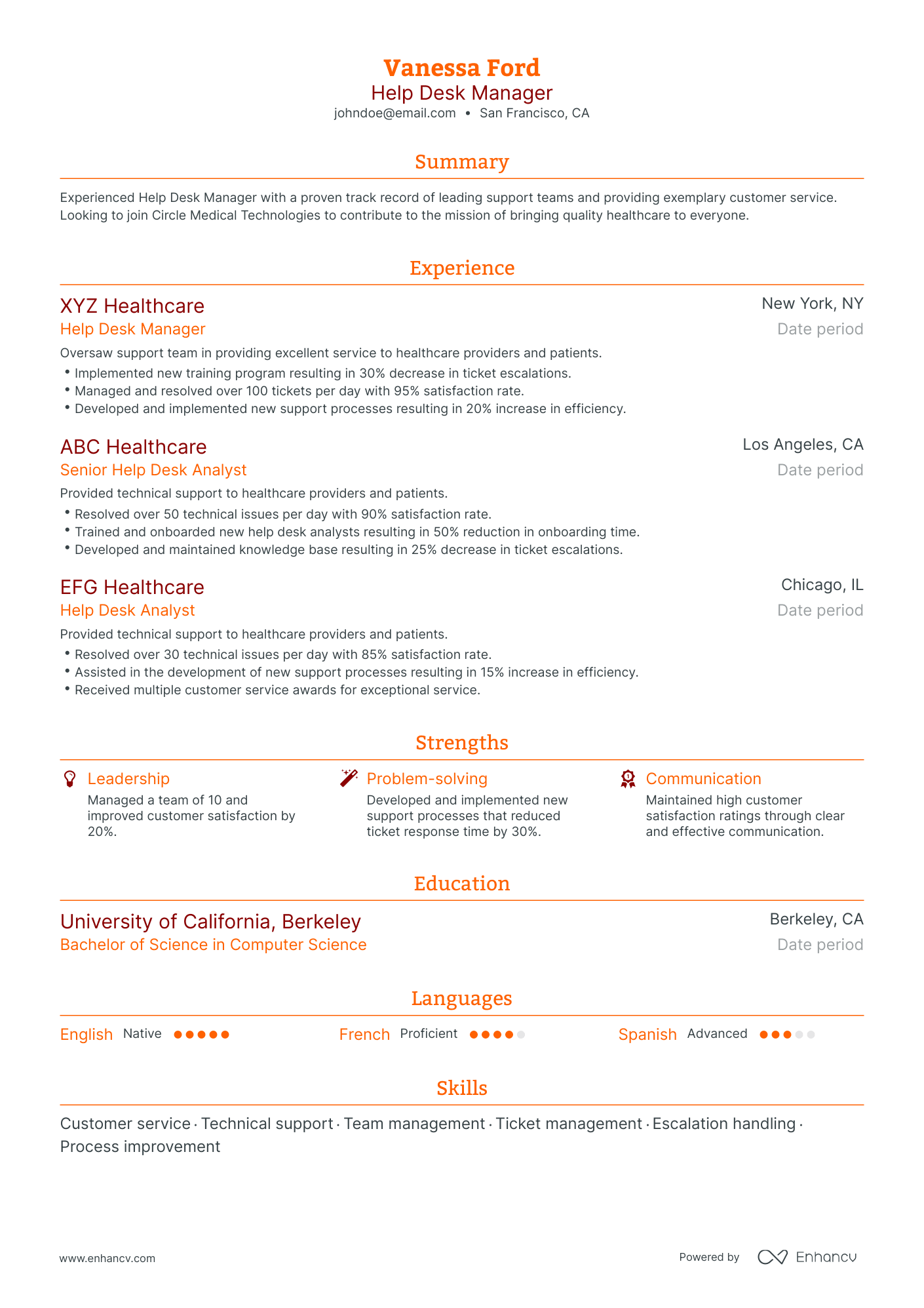 Traditional Help Desk Manager Resume Template