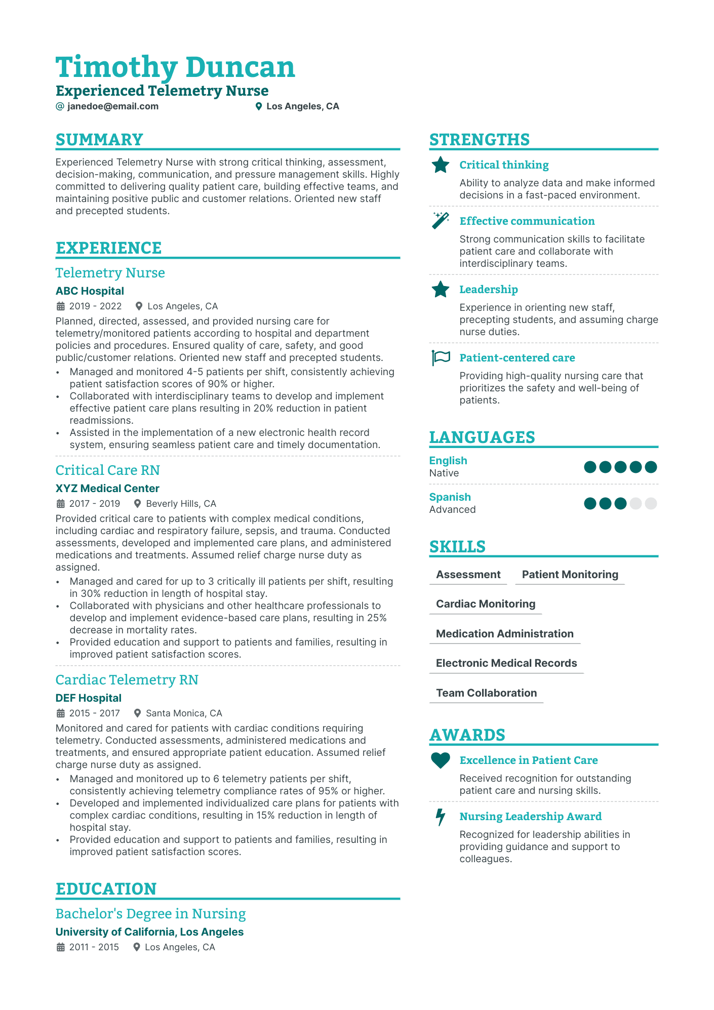 resume examples for registered nurse