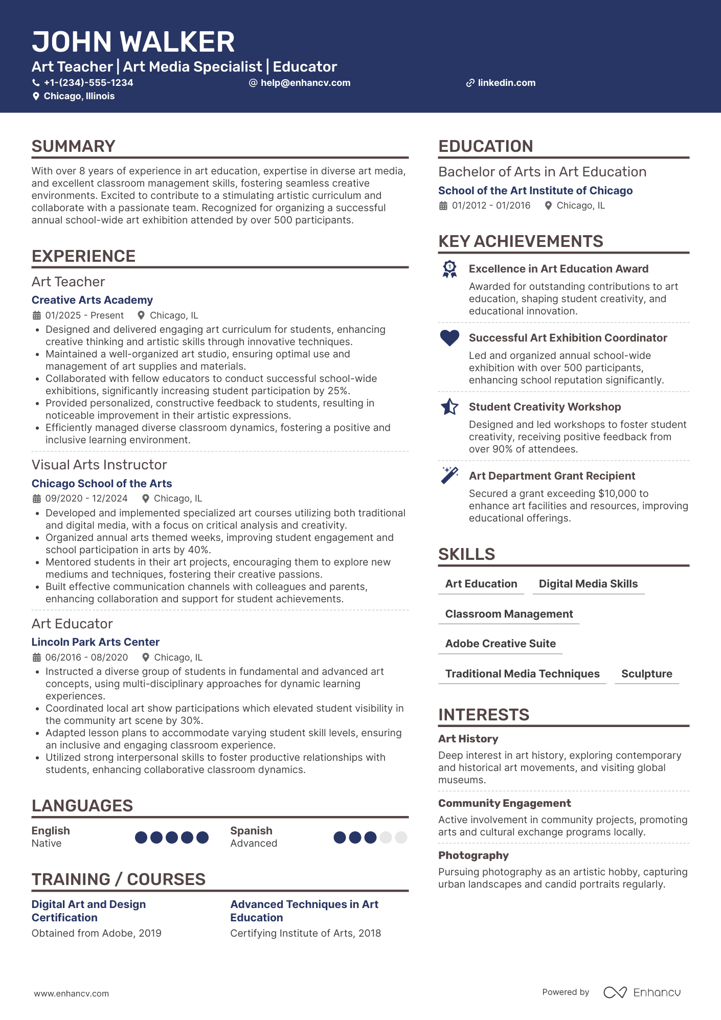 A resume example of a Substitute Art Teacher