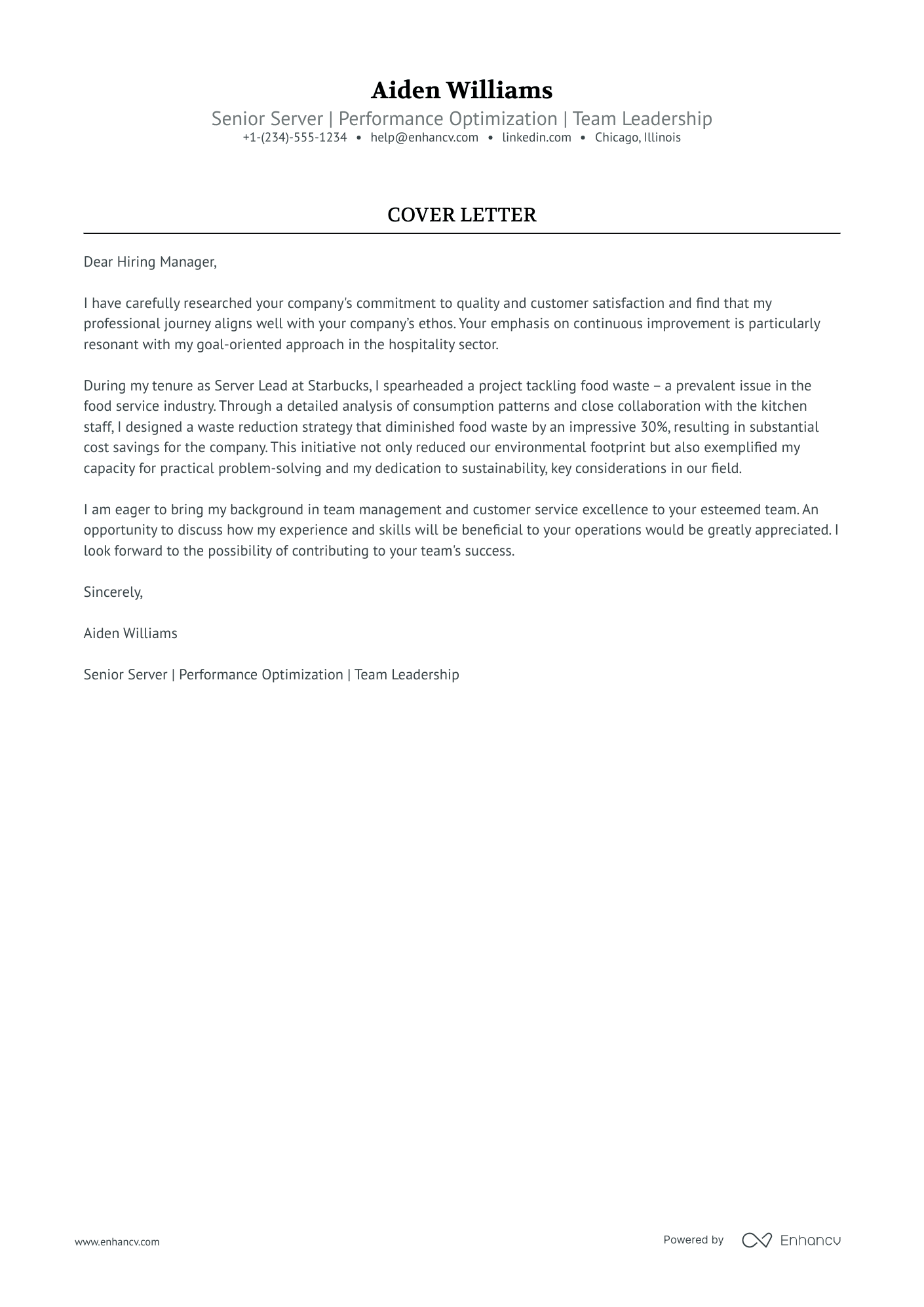 server cover letter for resume