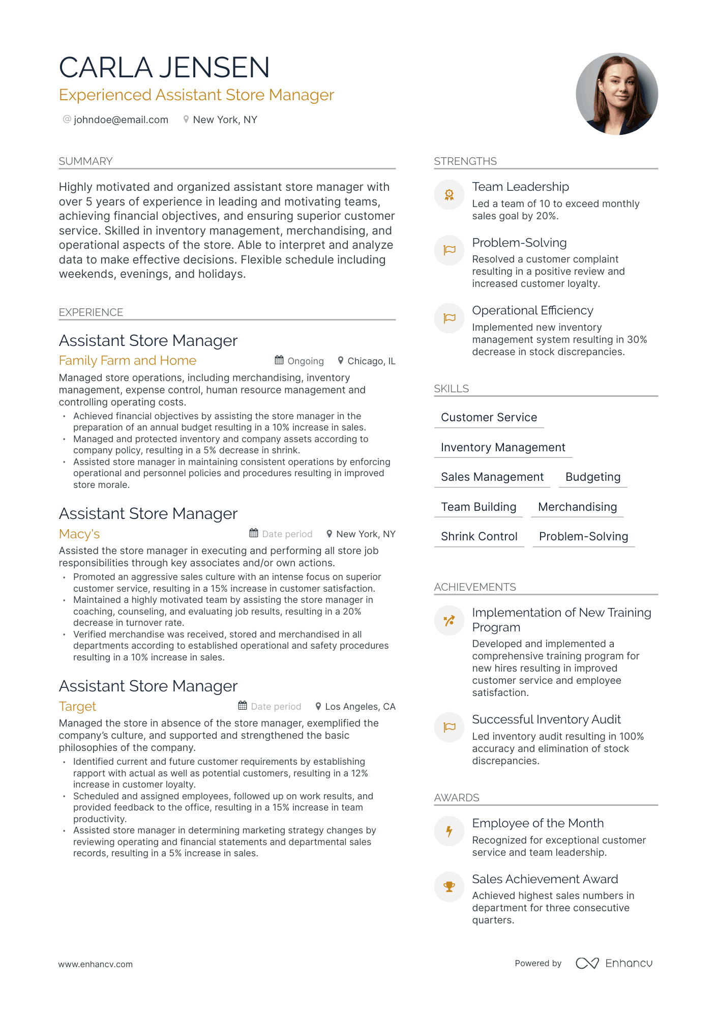 Modern Assistant Store Manager Resume Template