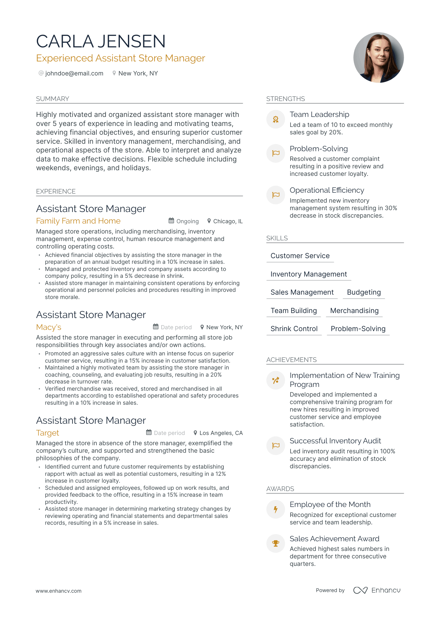 5 Assistant Store Manager Resume Examples Guide For 2023