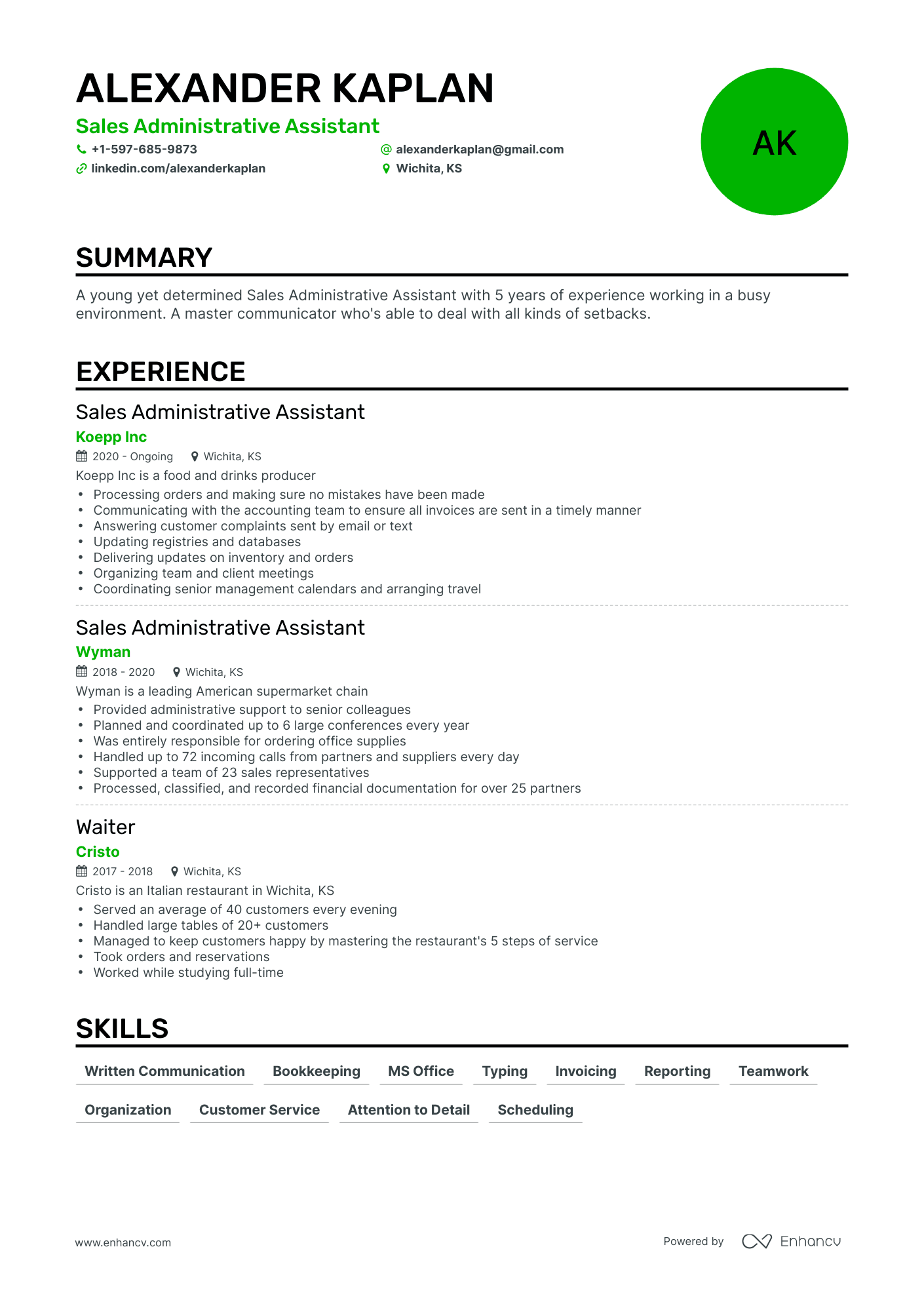 Classic Sales Administrative Assistant Resume Template