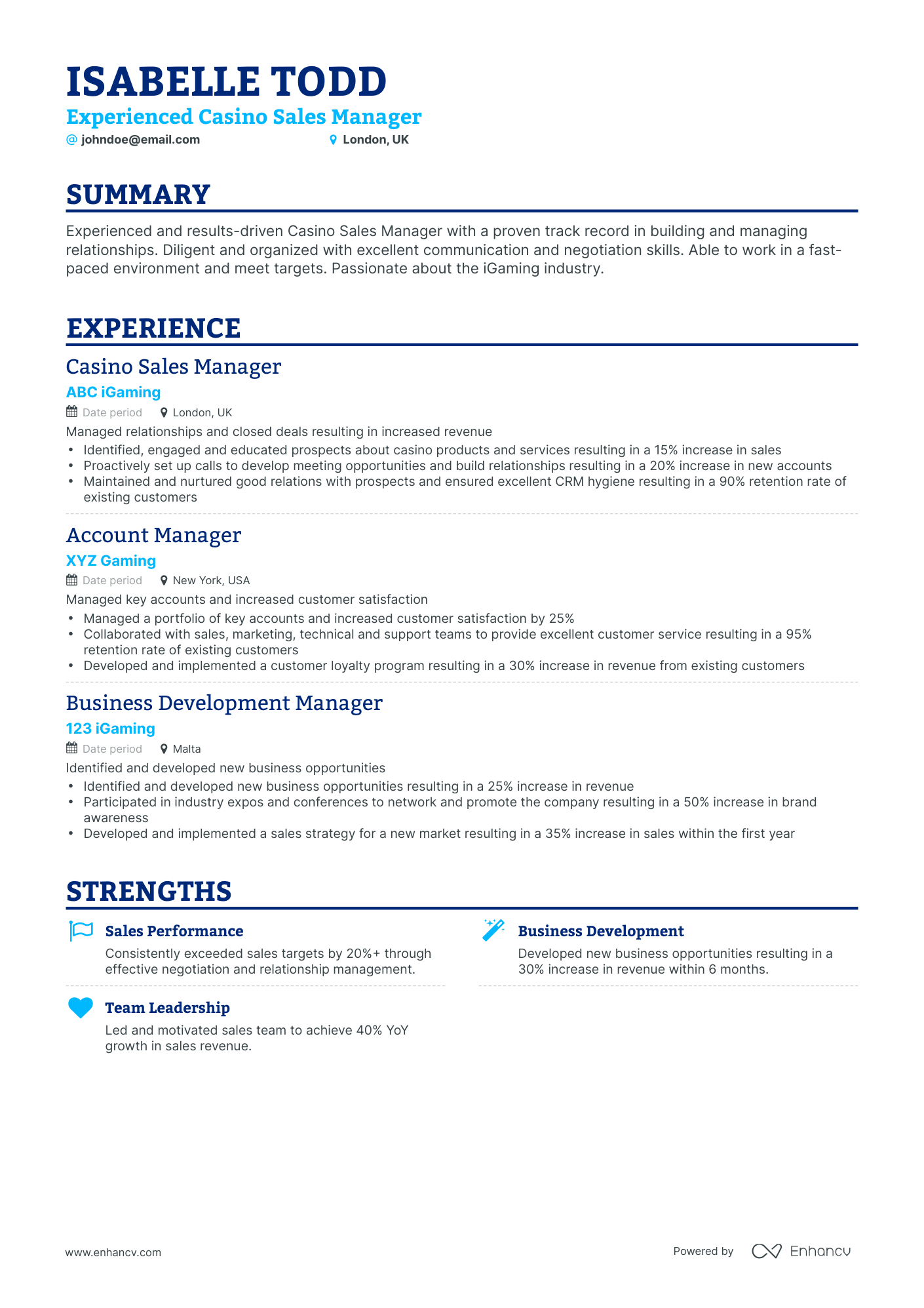 Classic Casino Manager Resume Template