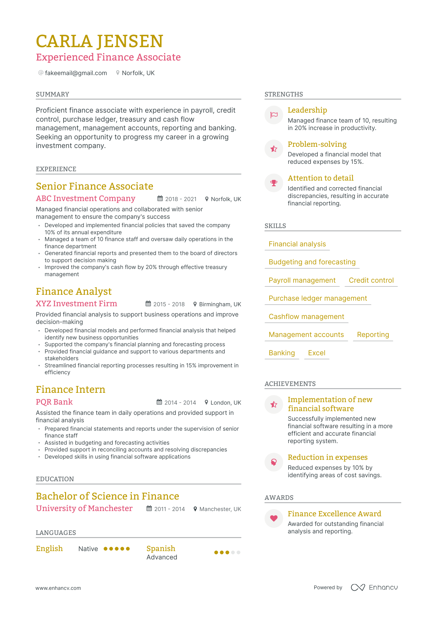 Modern Finance Associate Resume Template