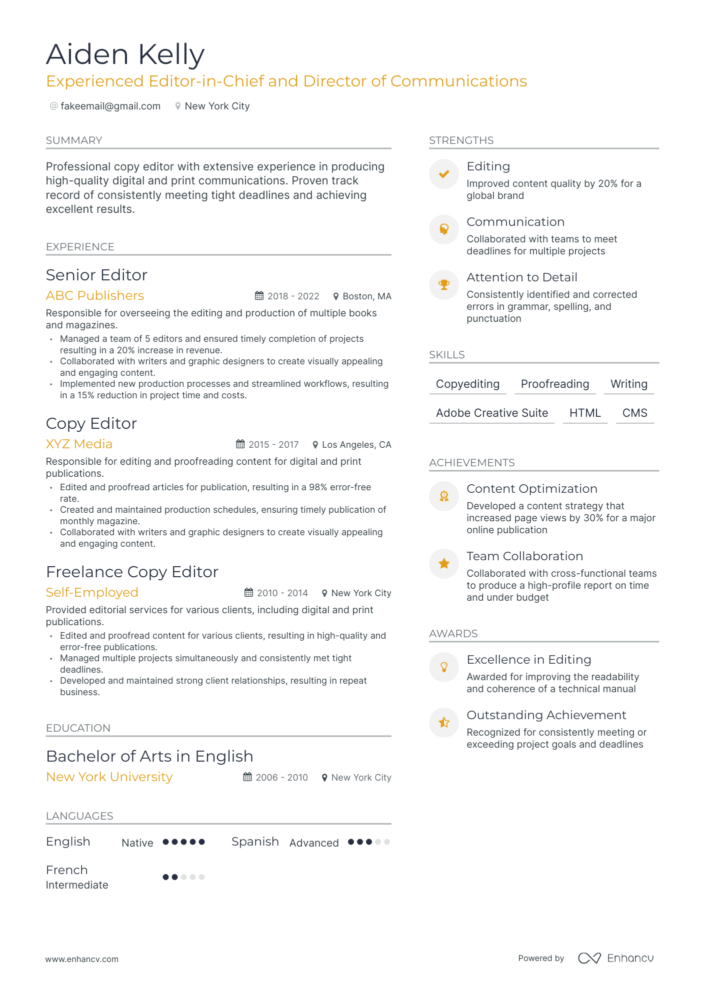 Modern Freelance Copy Editor Resume Template