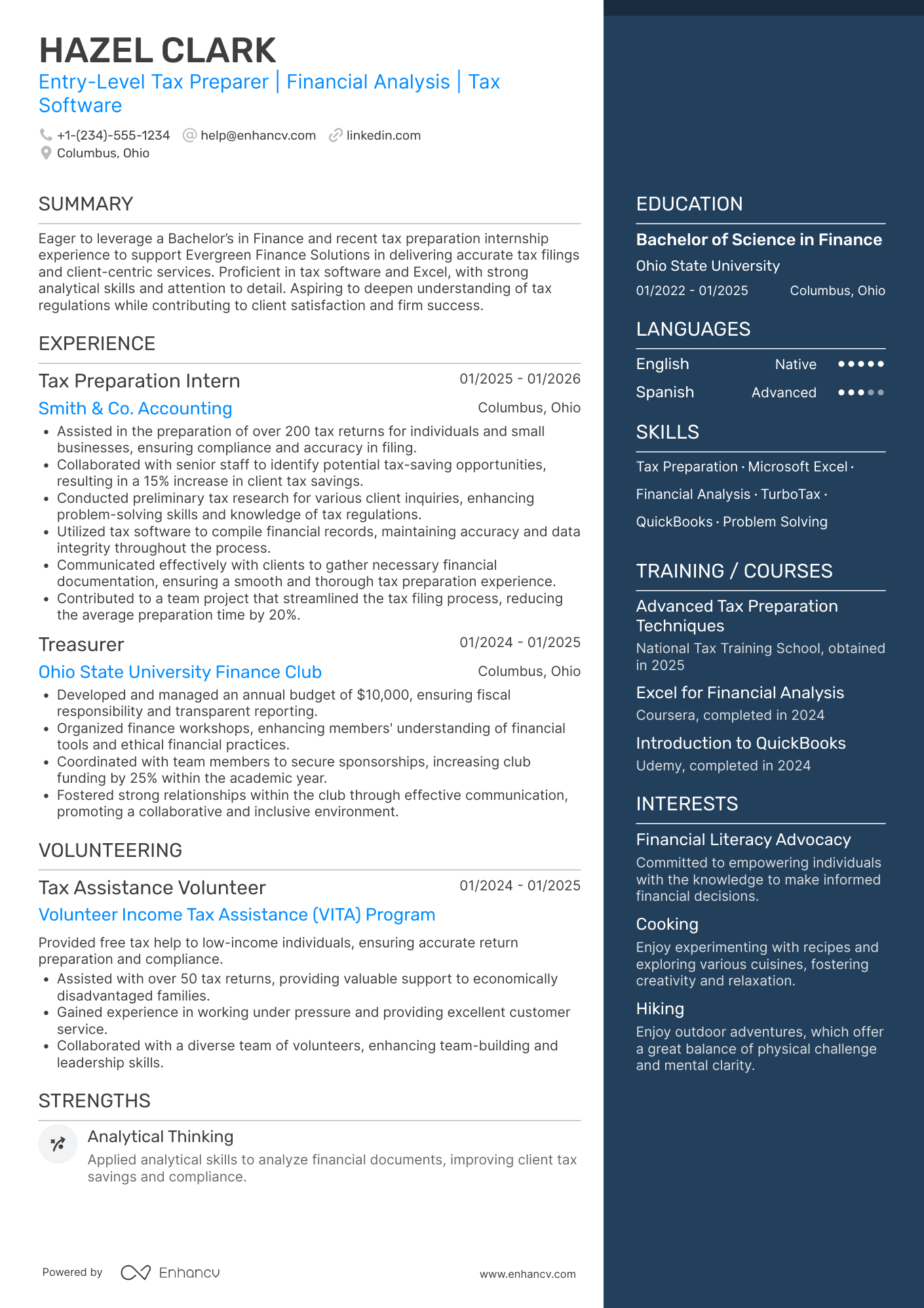 A resume example of a Entry Level Tax Preparer