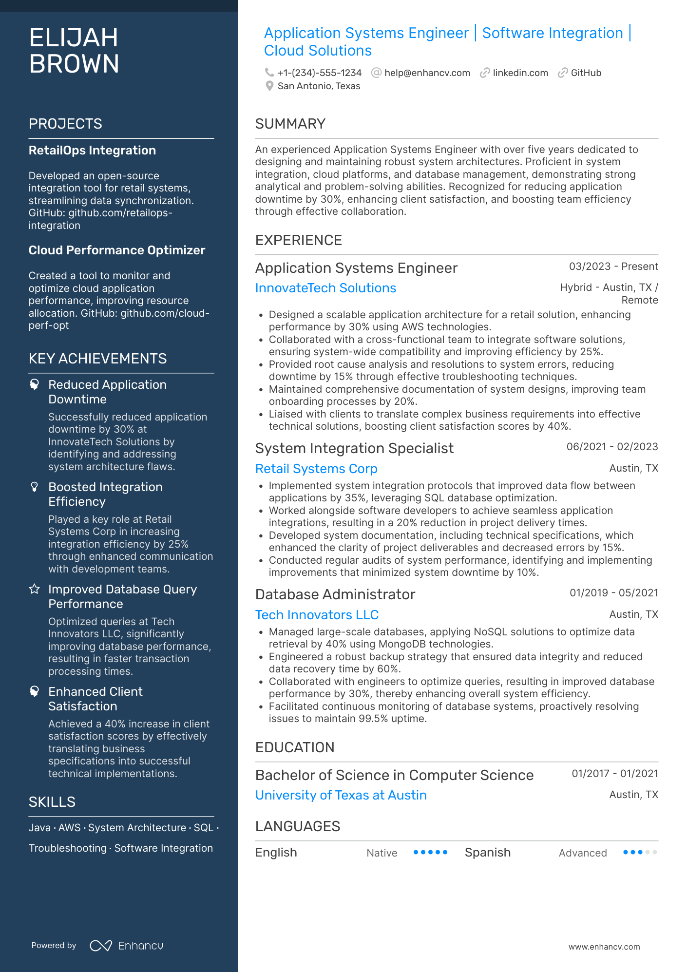 A resume example of a Application Systems Engineer