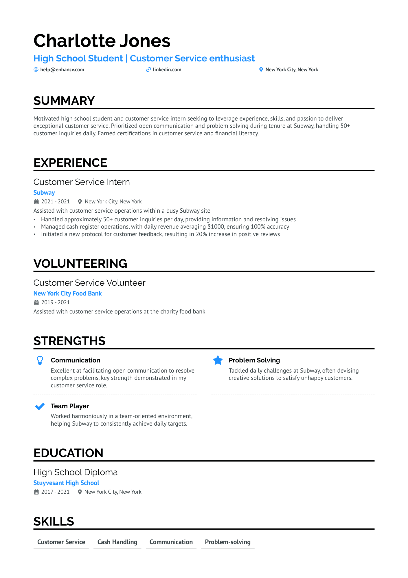 resume skills examples for high school students